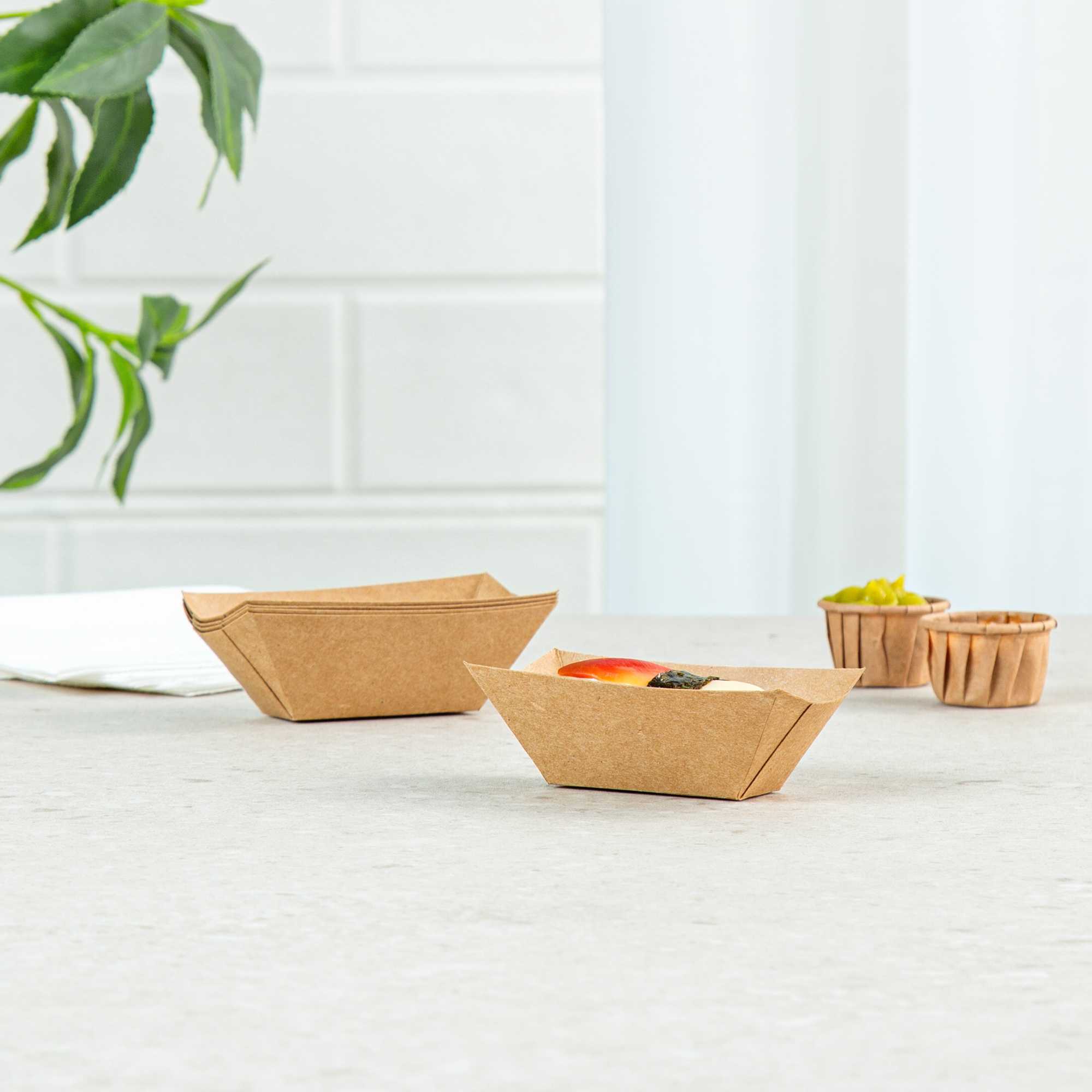 Bio Tek 2 oz Kraft Paper Food Tray / Boat - 3 1/4" x 2 1/4" x 1 1/4" - 400 count box