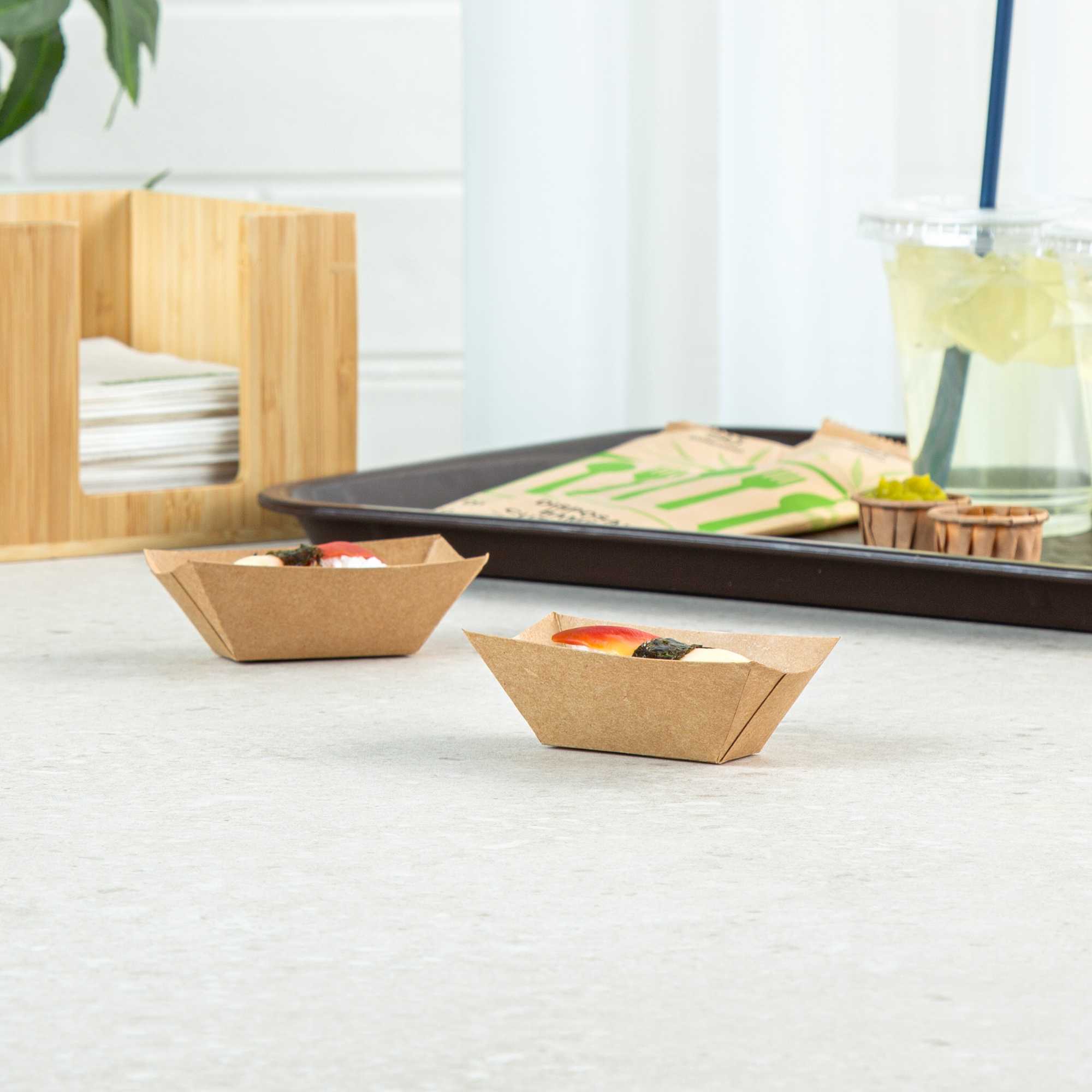 Bio Tek 2 oz Kraft Paper Food Tray / Boat - 3 1/4" x 2 1/4" x 1 1/4" - 400 count box