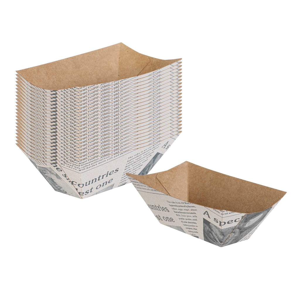 Bio Tek 2 oz Newsprint Paper Food Tray / Boat - 3 1/4" x 2 1/4" x 1 1/4" - 50 count box