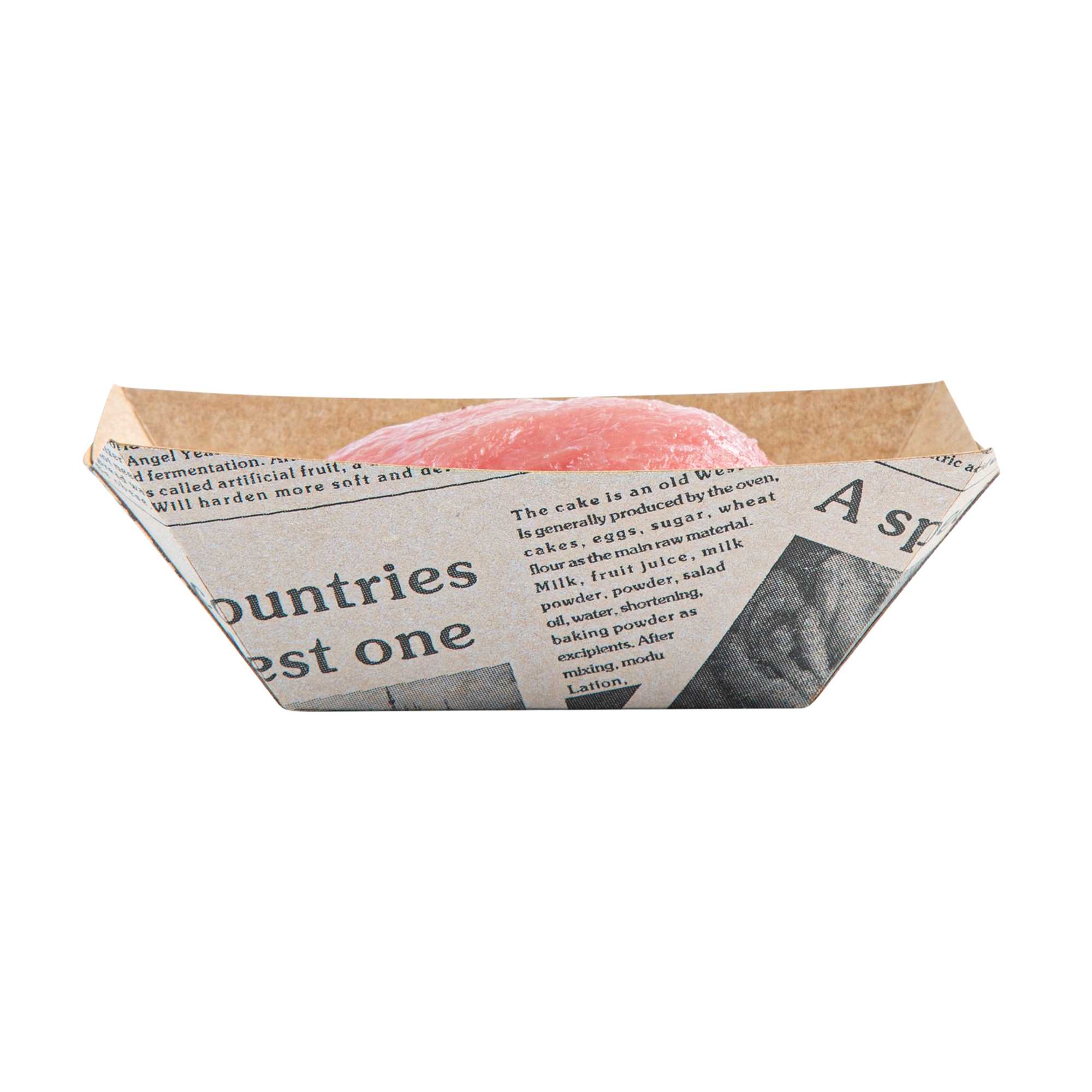 Bio Tek 2 oz Newsprint Paper Food Tray / Boat - 3 1/4" x 2 1/4" x 1 1/4" - 50 count box