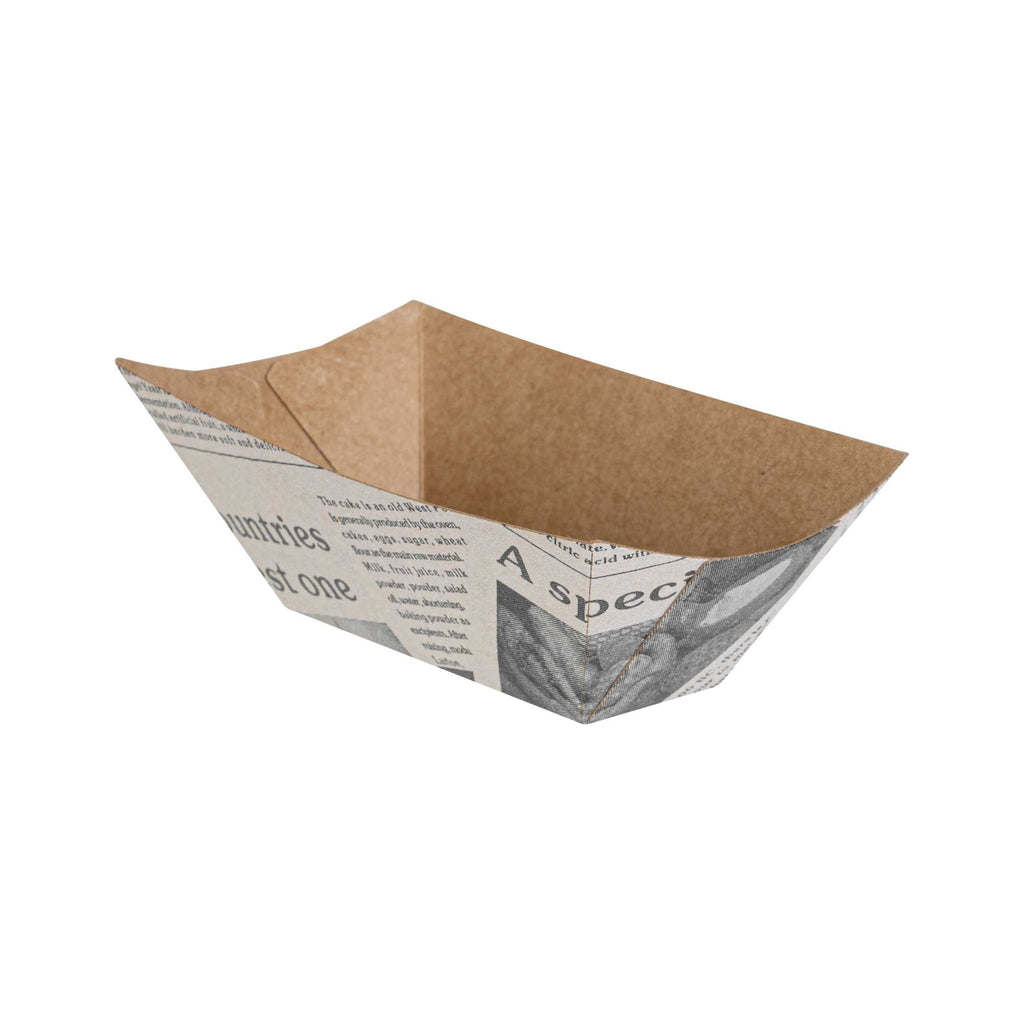 Bio Tek 2 oz Newsprint Paper Food Tray / Boat - 3 1/4" x 2 1/4" x 1 1/4" - 50 count box