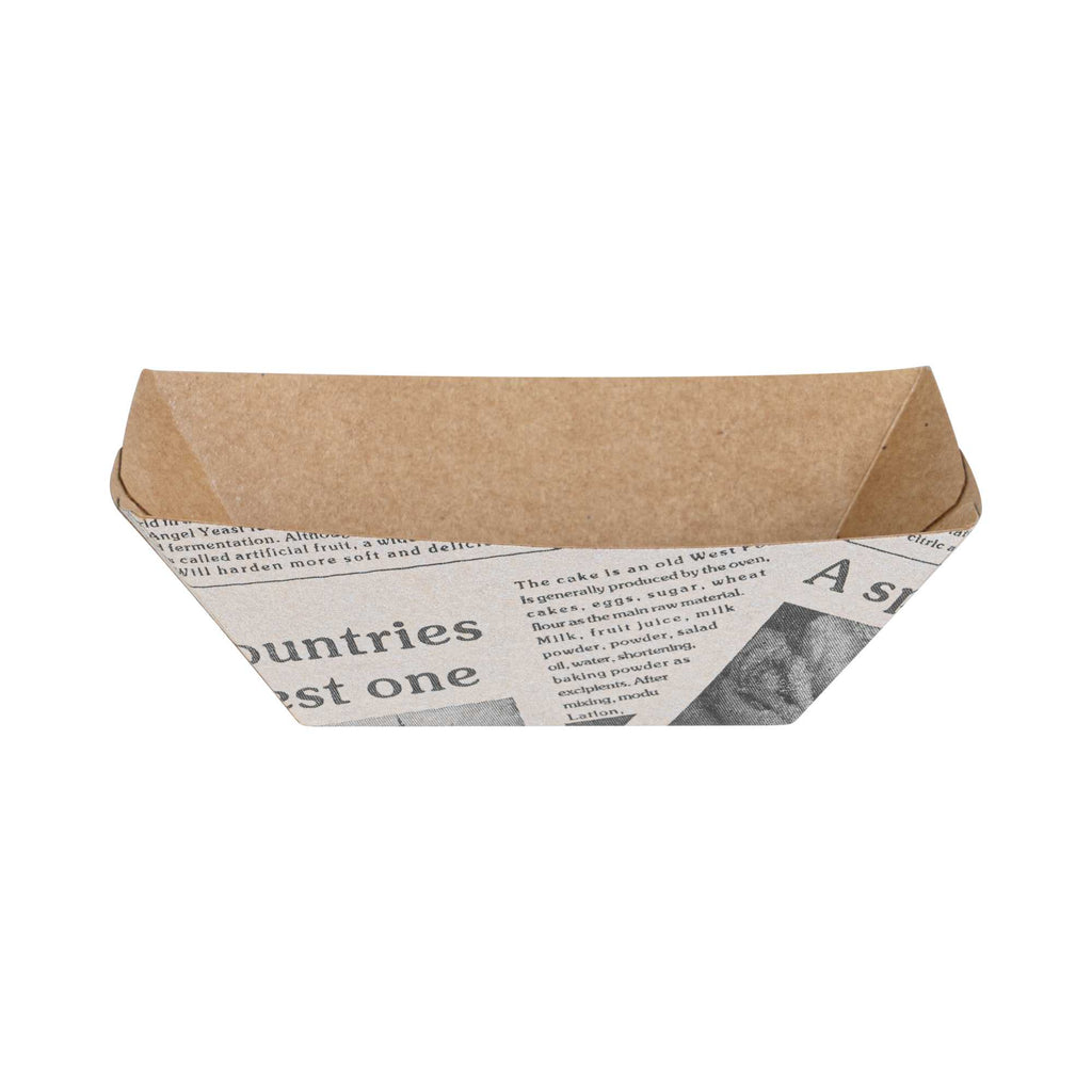 Bio Tek 2 oz Newsprint Paper Food Tray / Boat - 3 1/4" x 2 1/4" x 1 1/4" - 50 count box