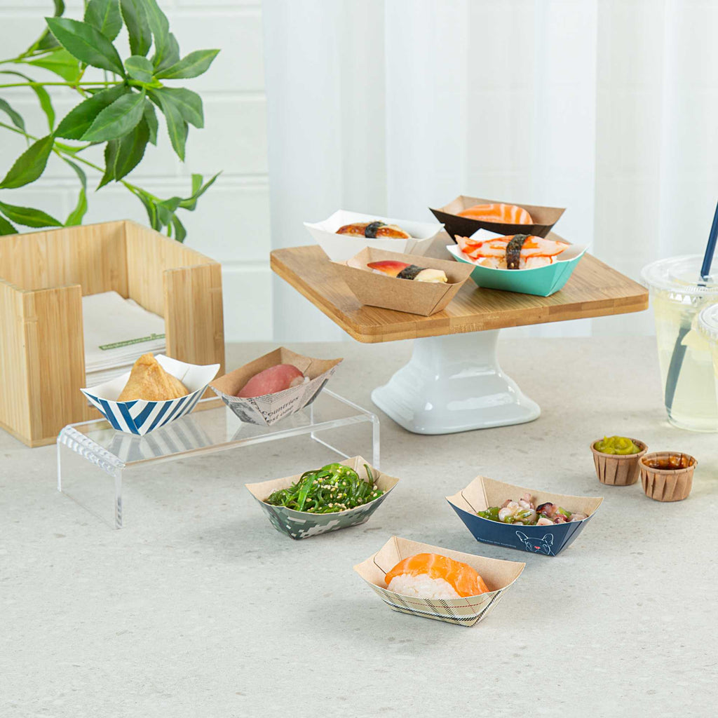 Bio Tek 2 oz Newsprint Paper Food Tray / Boat - 3 1/4" x 2 1/4" x 1 1/4" - 400 count box