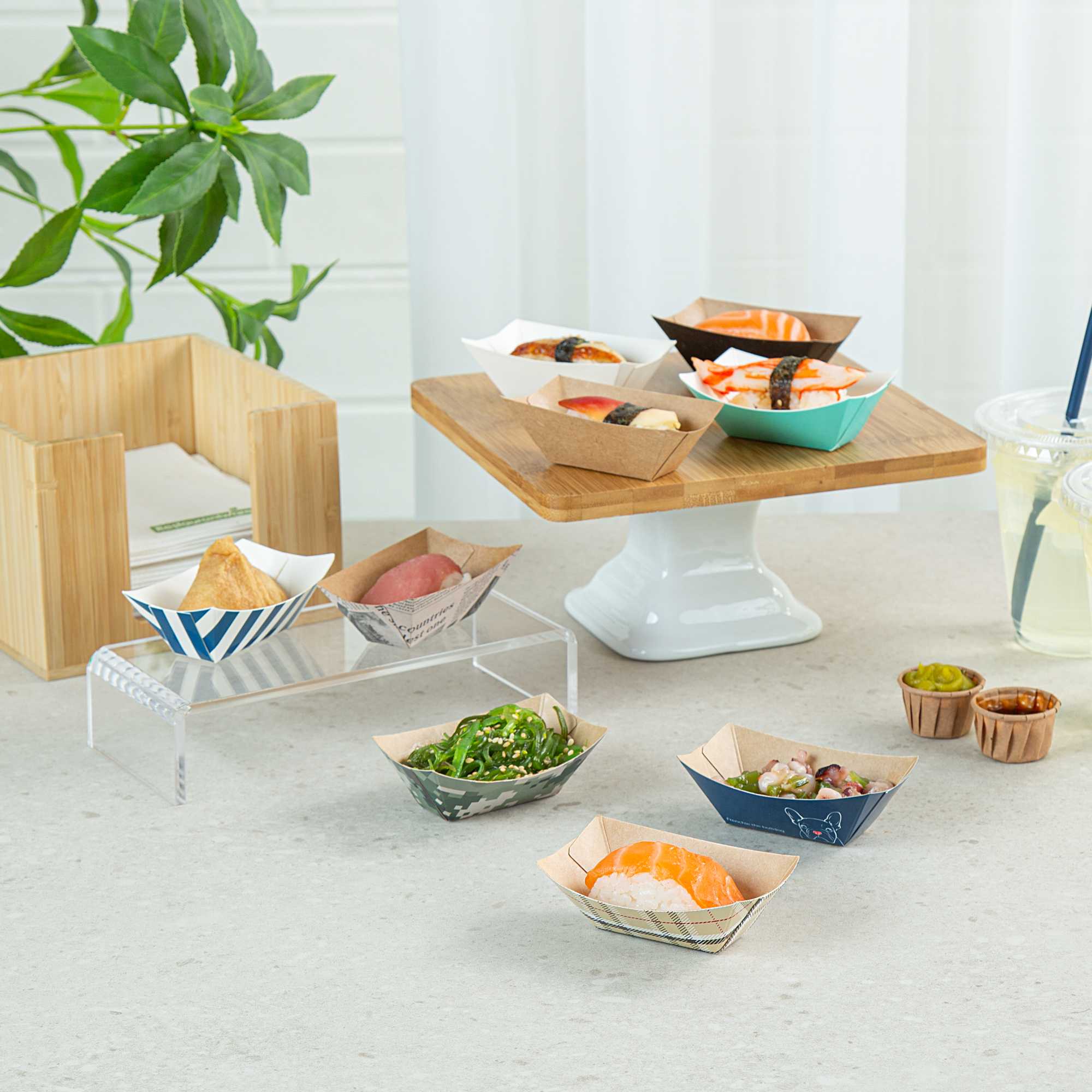 Bio Tek 2 oz Newsprint Paper Food Tray / Boat - 3 1/4" x 2 1/4" x 1 1/4" - 400 count box
