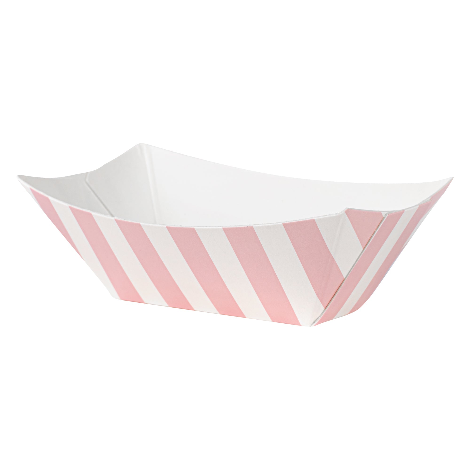 Bio Tek 2 oz Pink and White Stripe Paper Food Tray / Boat - 3 1/4" x 2 1/4" x 1 1/4" - 50 count box