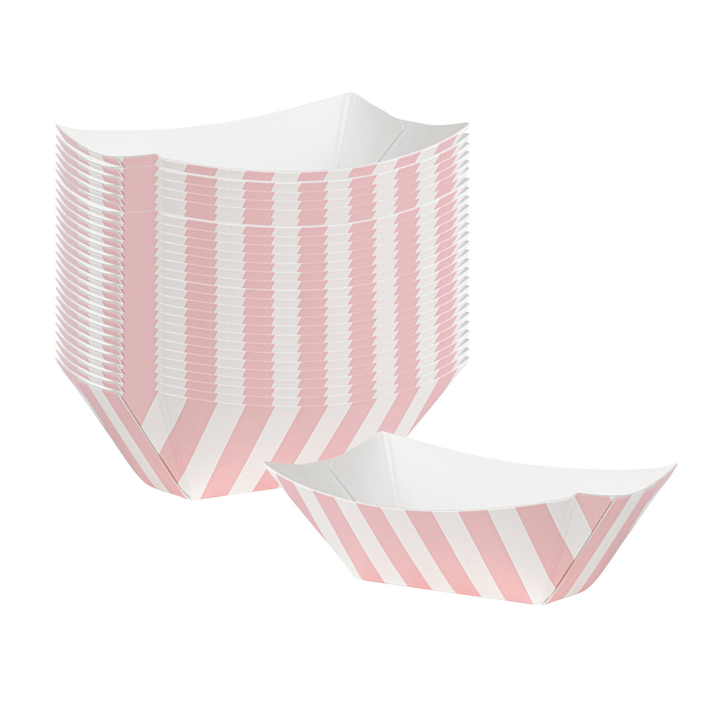 Bio Tek 2 oz Pink and White Stripe Paper Food Tray / Boat - 3 1/4" x 2 1/4" x 1 1/4" - 50 count box