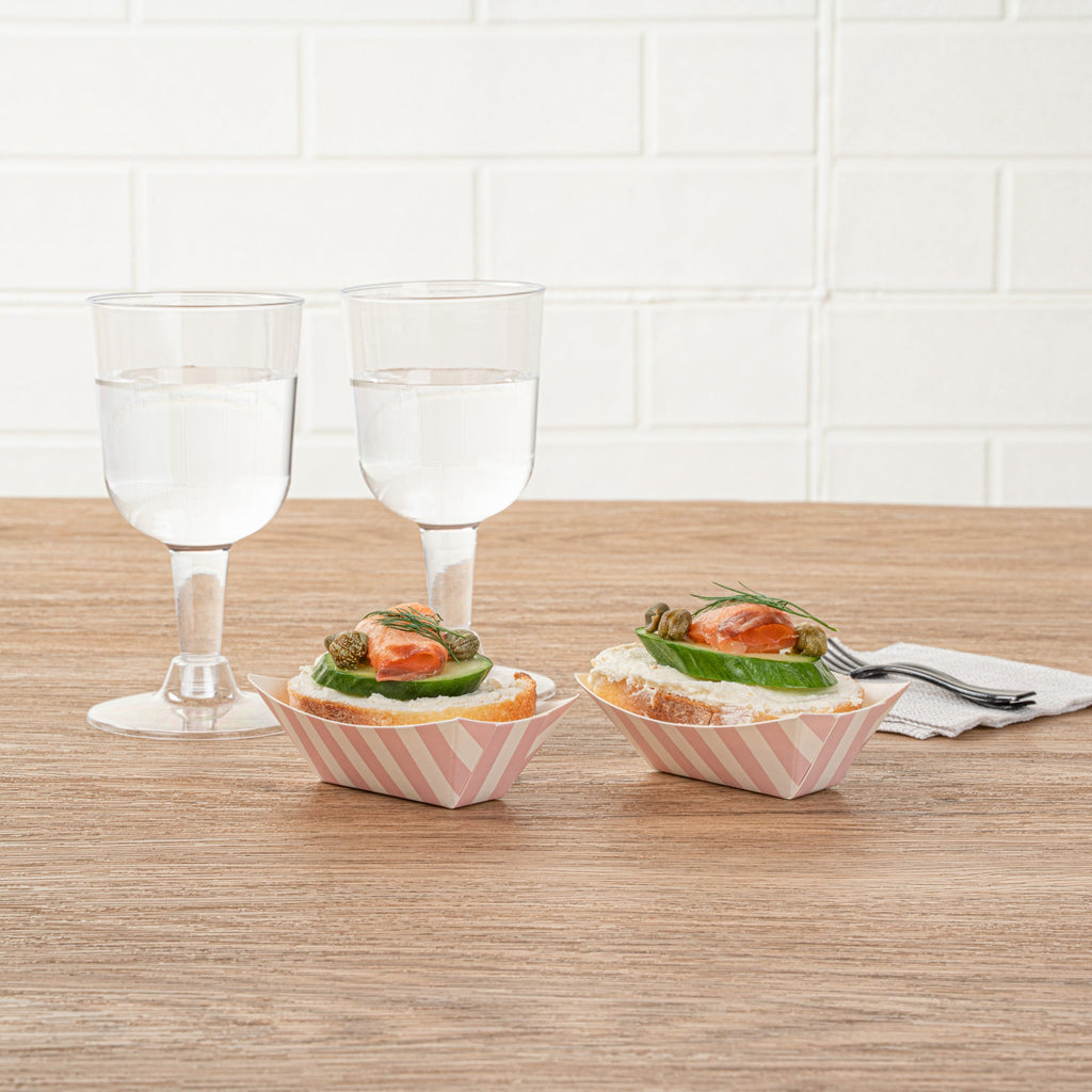 Bio Tek 2 oz Pink and White Stripe Paper Food Tray / Boat - 3 1/4" x 2 1/4" x 1 1/4" - 50 count box