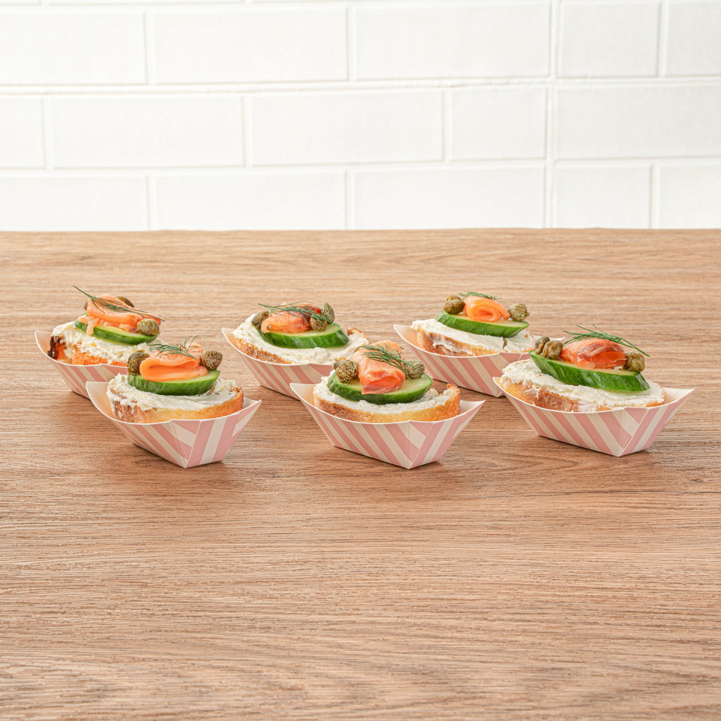Bio Tek 2 oz Pink and White Stripe Paper Food Tray / Boat - 3 1/4" x 2 1/4" x 1 1/4" - 400 count box