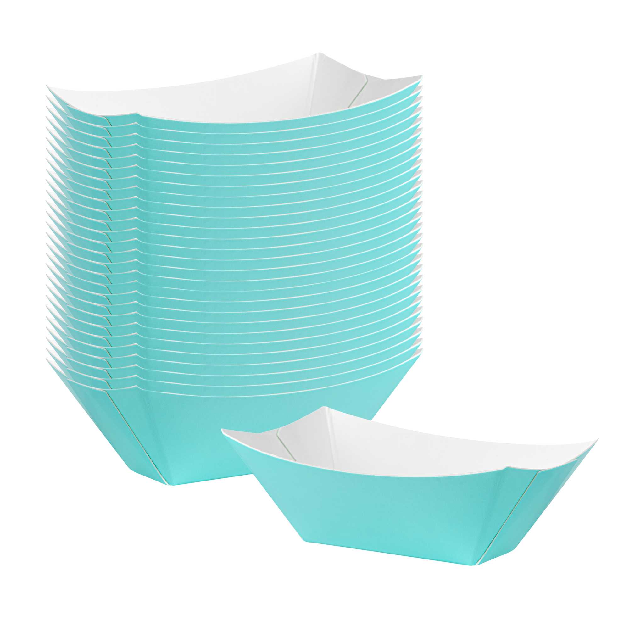 Bio Tek 2 oz Turquoise Paper Food Tray / Boat - 3 1/4" x 2 1/4" x 1 1/4" - 50 count box