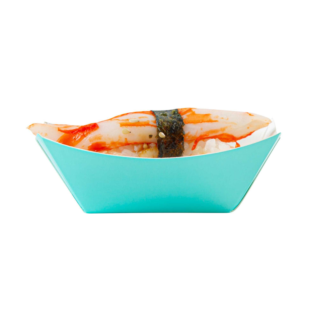 Bio Tek 2 oz Turquoise Paper Food Tray / Boat - 3 1/4" x 2 1/4" x 1 1/4" - 400 count box
