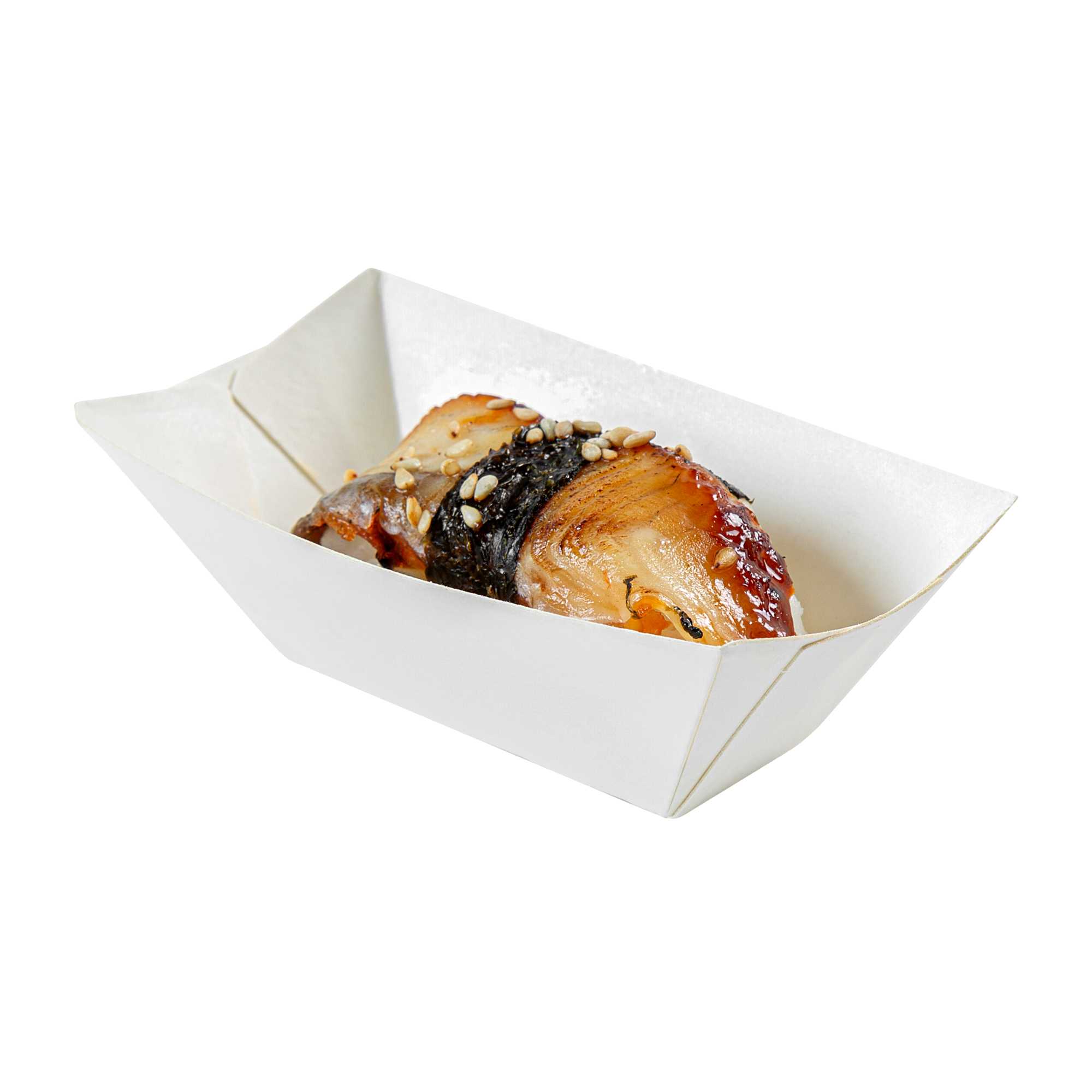 Bio Tek 2 oz White Paper Food Tray / Boat - 3 1/4" x 2 1/4" x 1 1/4" - 50 count box