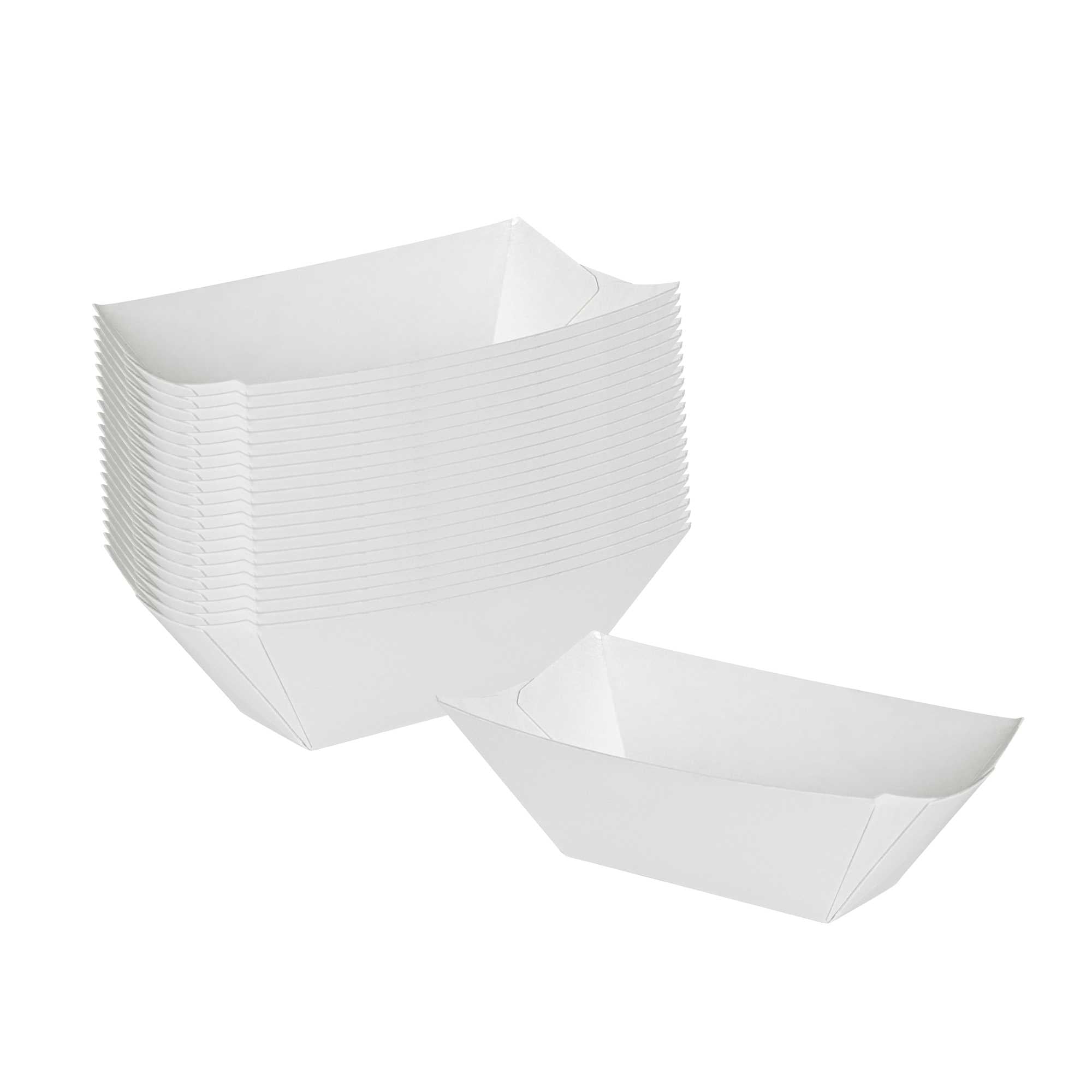Bio Tek 2 oz White Paper Food Tray / Boat - 3 1/4" x 2 1/4" x 1 1/4" - 50 count box