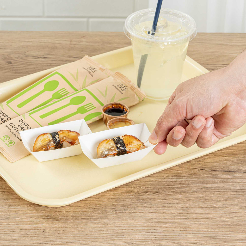 Bio Tek 2 oz White Paper Food Tray / Boat - 3 1/4" x 2 1/4" x 1 1/4" - 50 count box