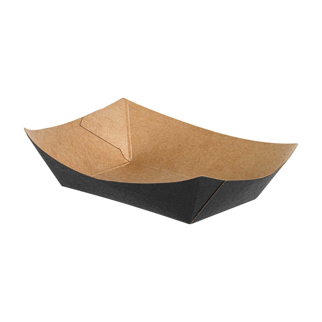 Bio Tek 4 oz Black Paper #25 Food Tray / Boat - 3" x 2" x 1" - 50 count box