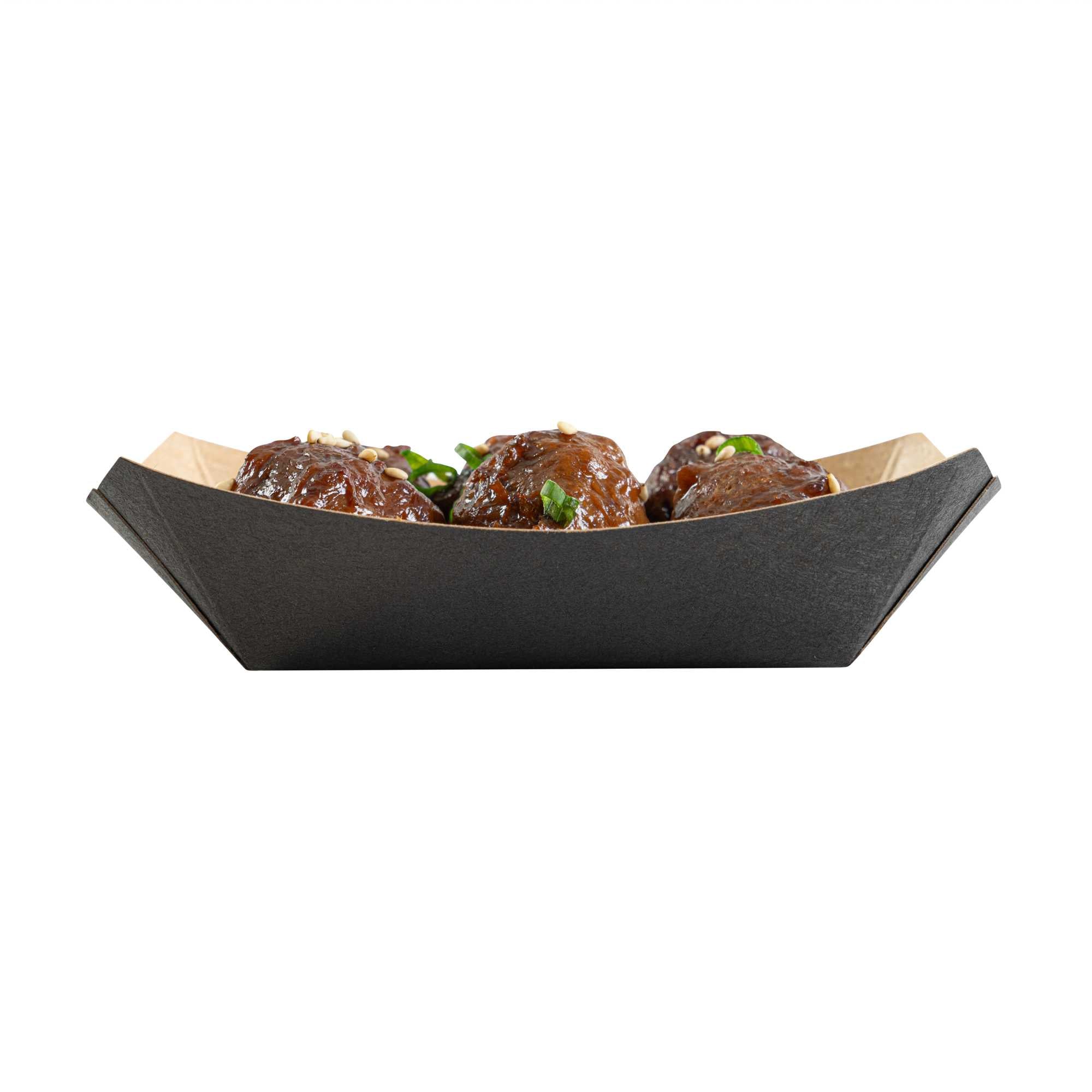 Bio Tek 4 oz Black Paper #25 Food Tray / Boat - 3" x 2" x 1" - 50 count box