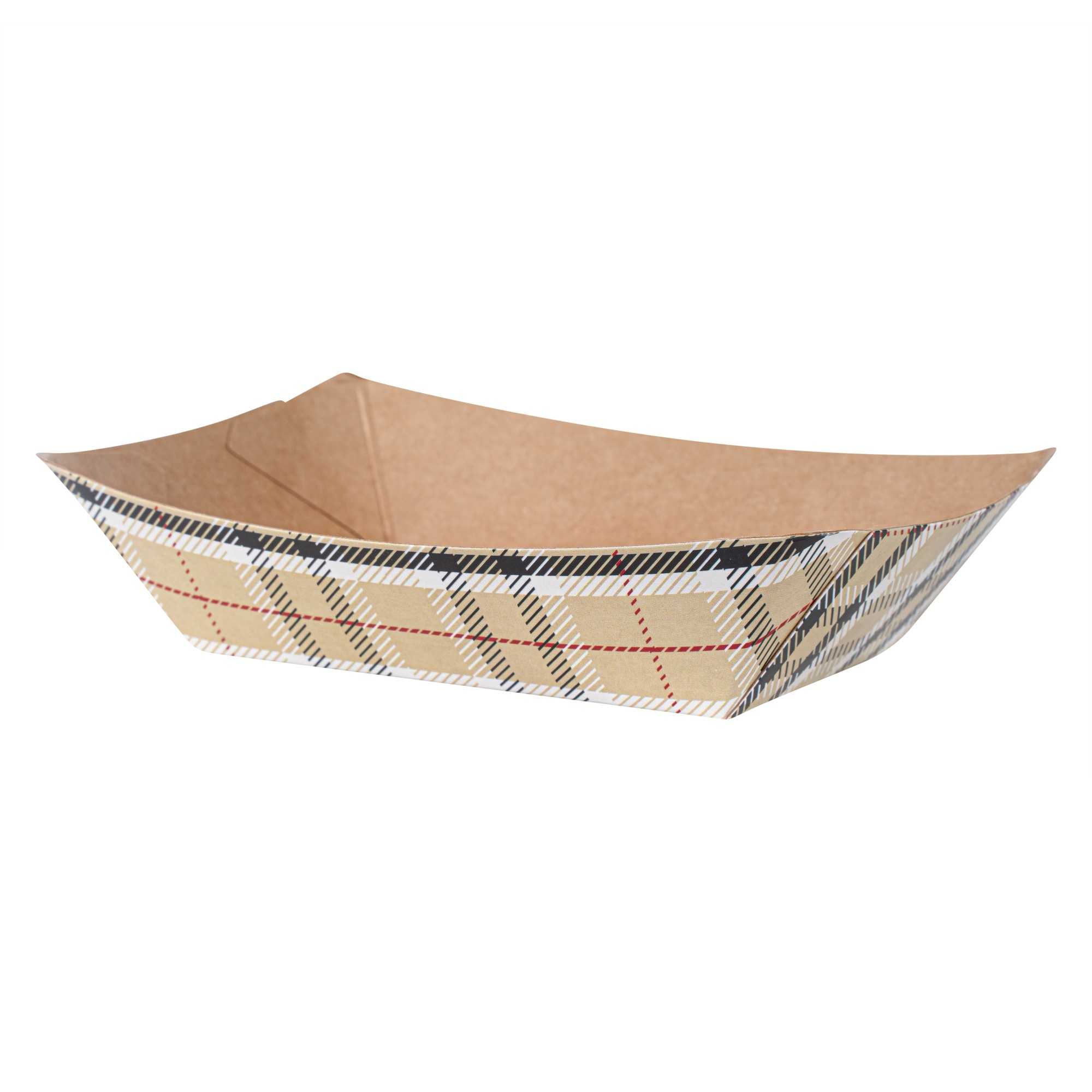 Bio Tek 4 oz Plaid Paper #25 Food Tray / Boat - 3" x 2" x 1" - 400 count box