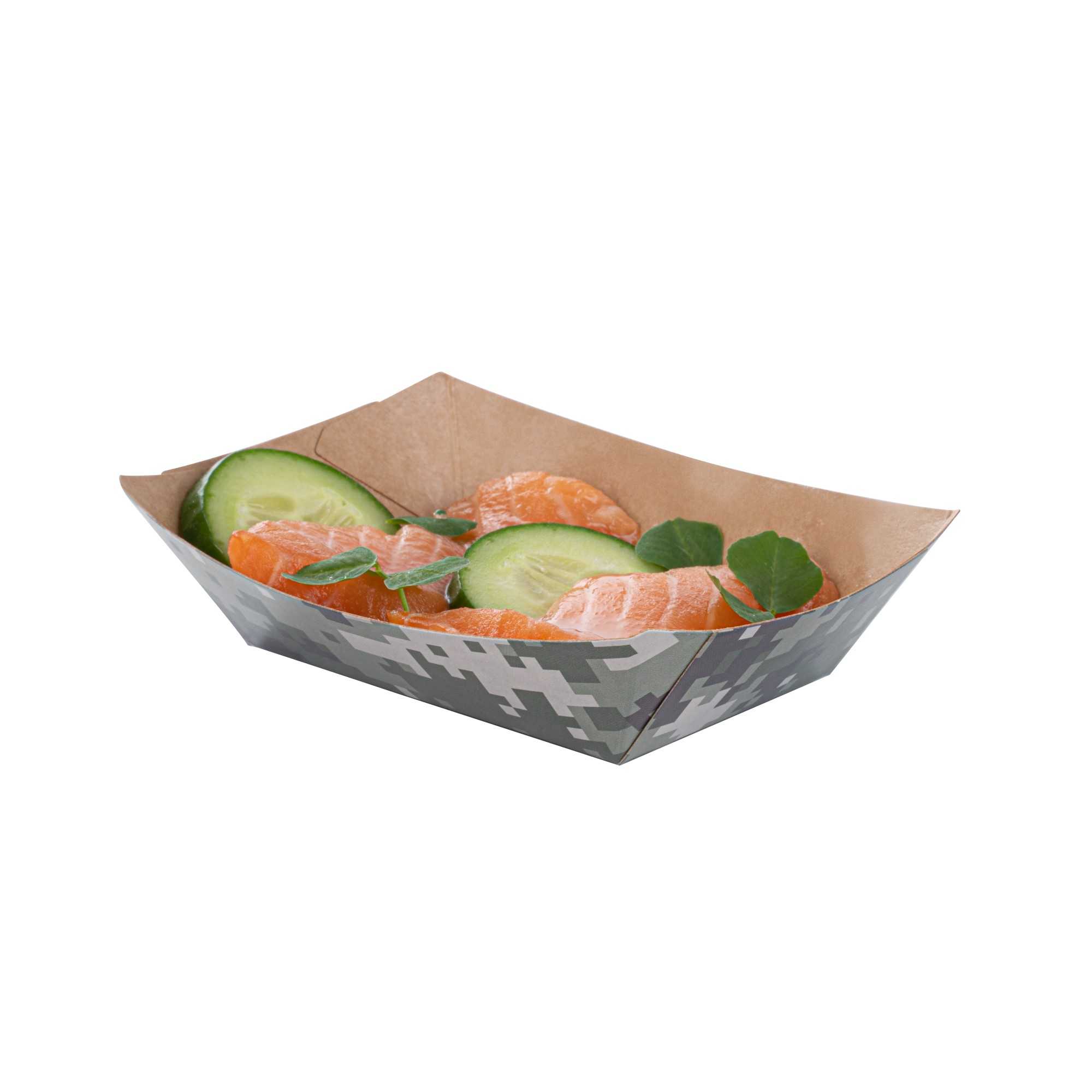 Bio Tek 4 oz Camouflage Paper #25 Food Tray / Boat - 3" x 2" x 1" - 50 count box