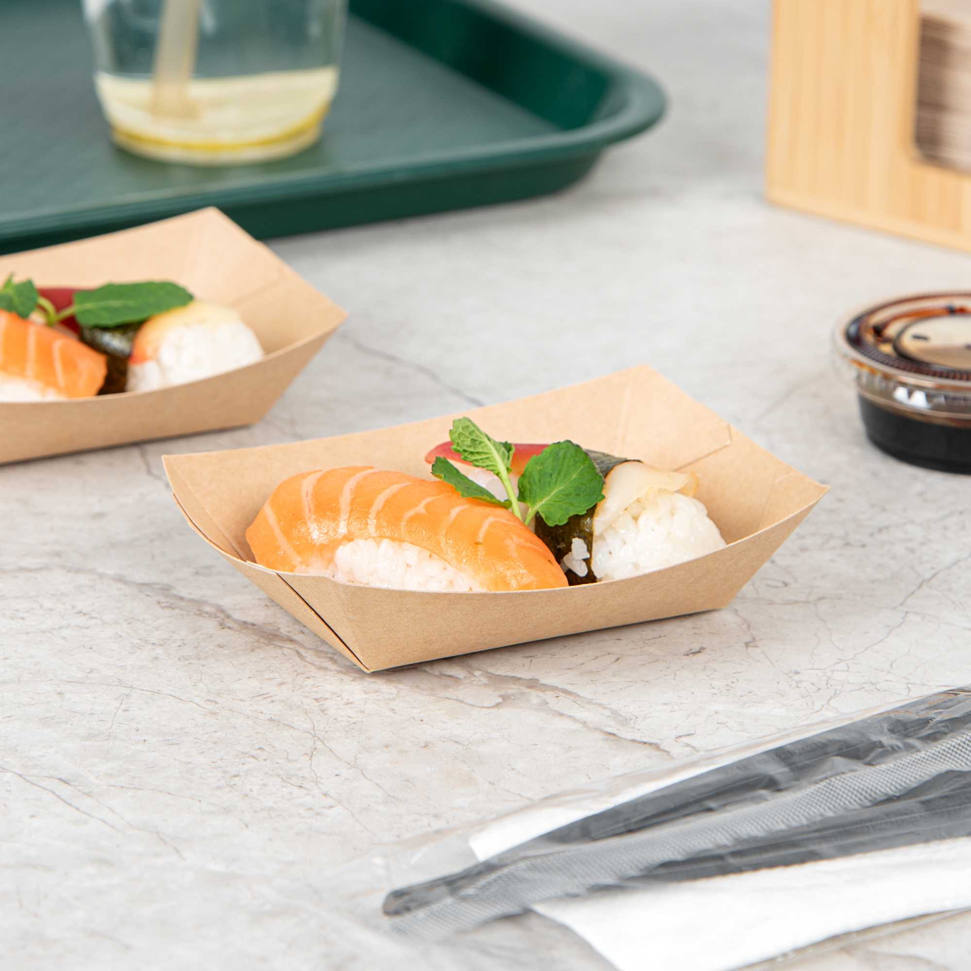 Bio Tek 4 oz Kraft Paper #25 Food Tray / Boat - 3" x 2" x 1" - 400 count box