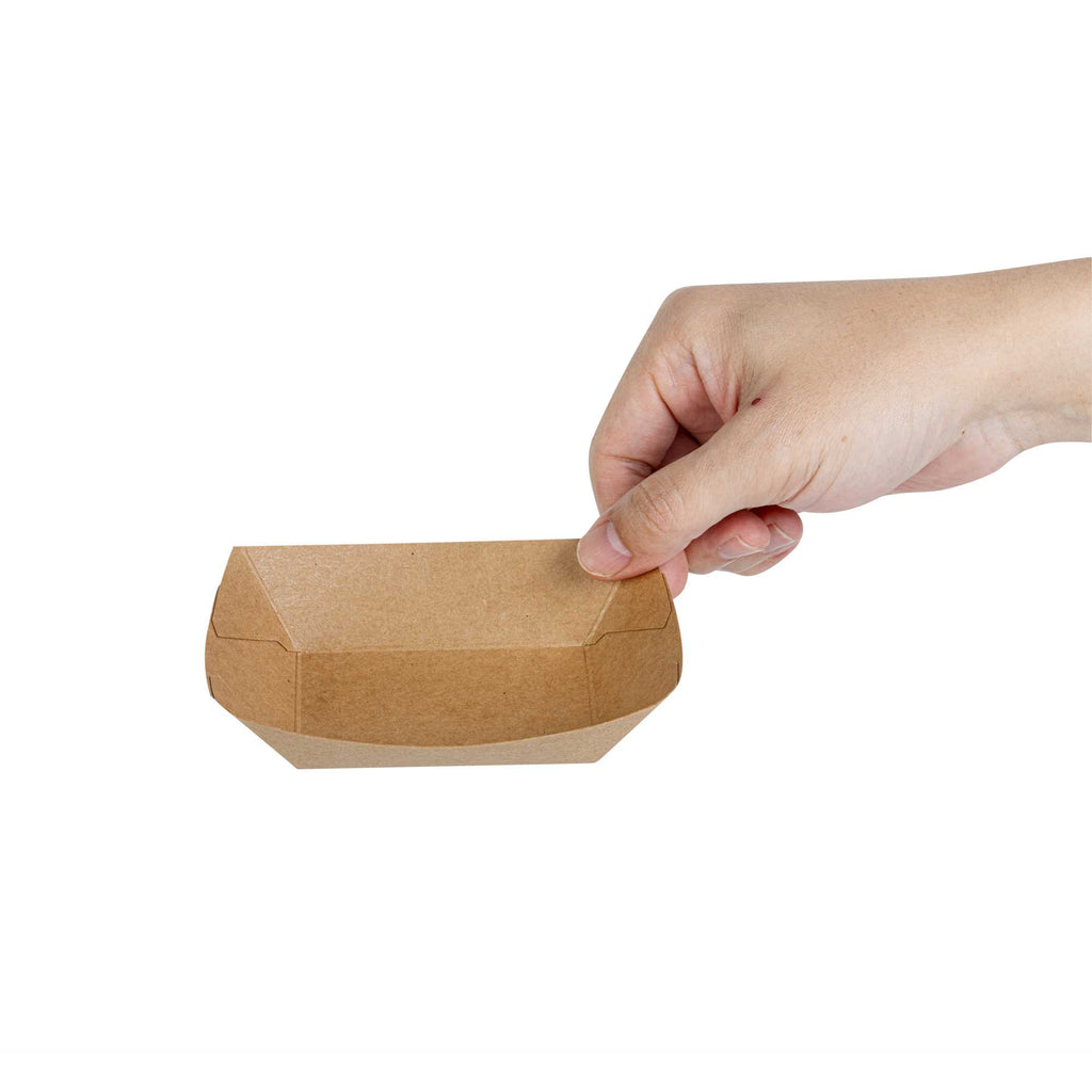 Bio Tek 4 oz Kraft Paper #25 Food Tray / Boat - 3" x 2" x 1" - 50 count box
