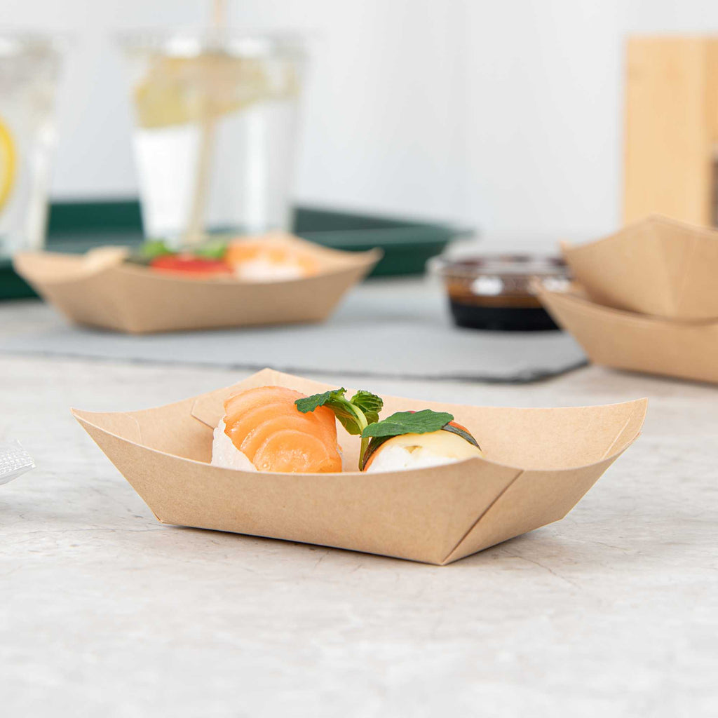 Bio Tek 4 oz Kraft Paper #25 Food Tray / Boat - 3" x 2" x 1" - 50 count box