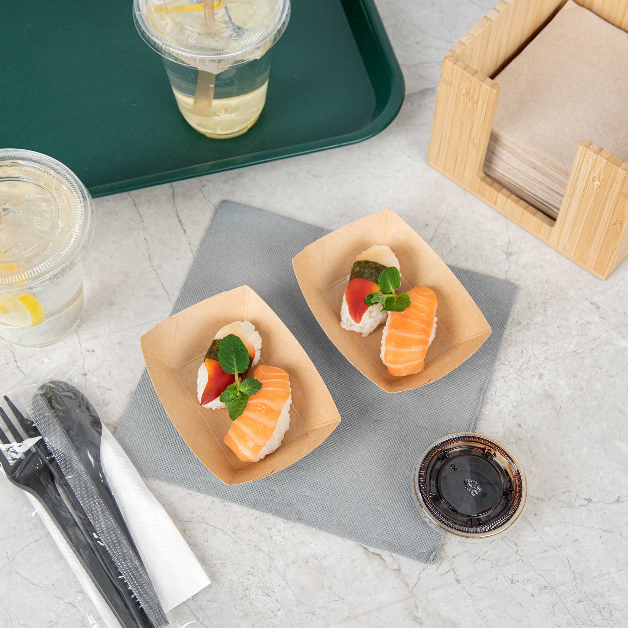 Bio Tek 4 oz Kraft Paper #25 Food Tray / Boat - 3" x 2" x 1" - 50 count box