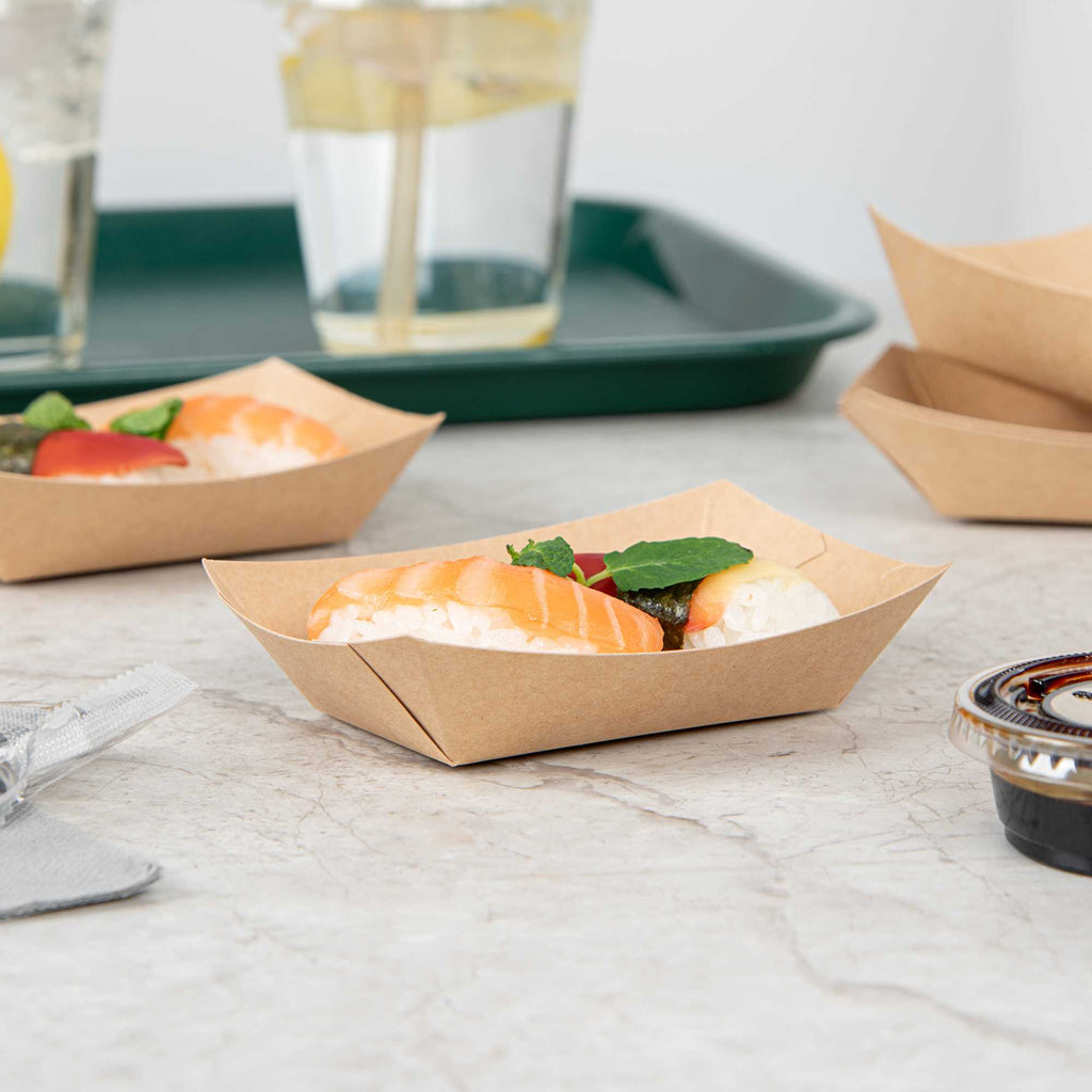 Bio Tek 4 oz Kraft Paper #25 Food Tray / Boat - 3" x 2" x 1" - 50 count box