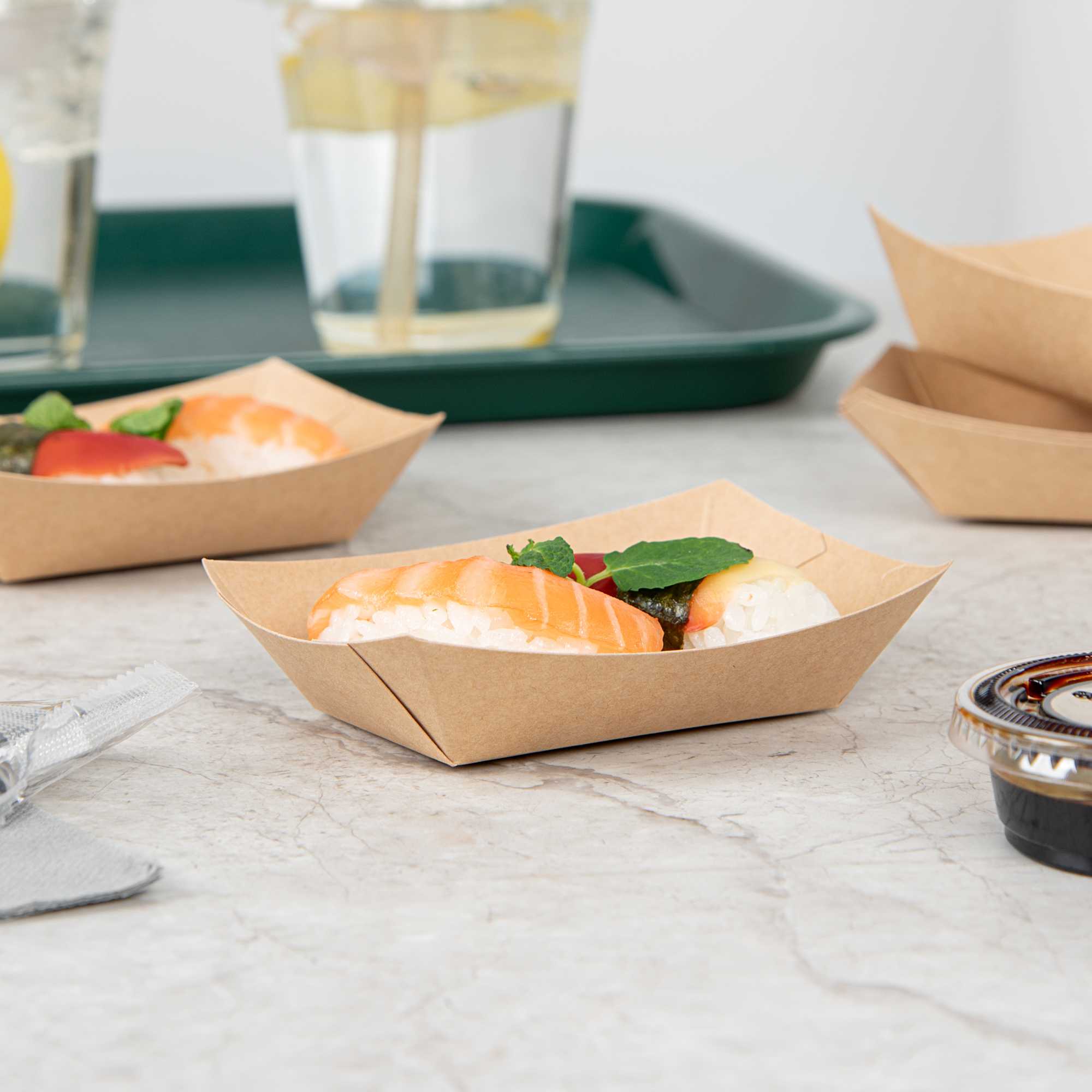 Bio Tek 4 oz Kraft Paper #25 Food Tray / Boat - 3" x 2" x 1" - 50 count box