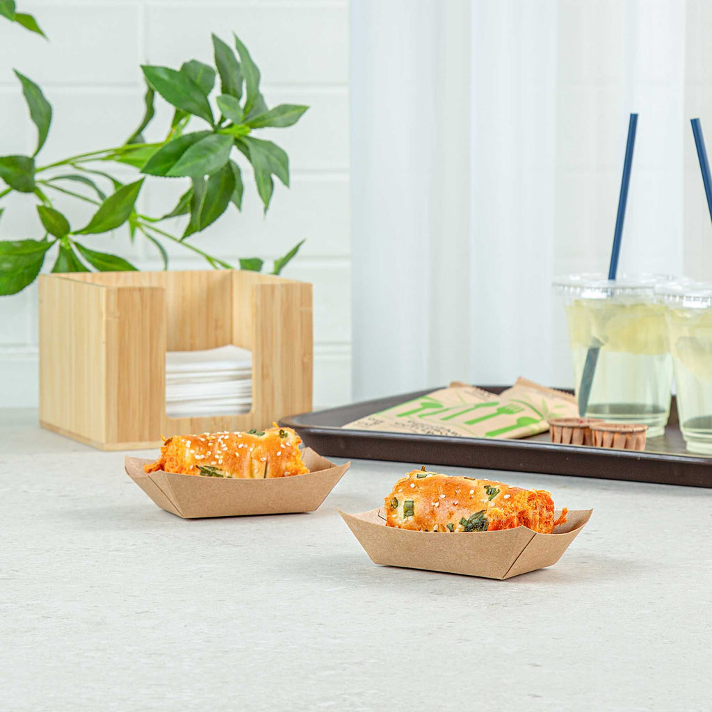 Bio Tek 4 oz Kraft Paper #25 Food Tray / Boat - 3" x 2" x 1" - 50 count box