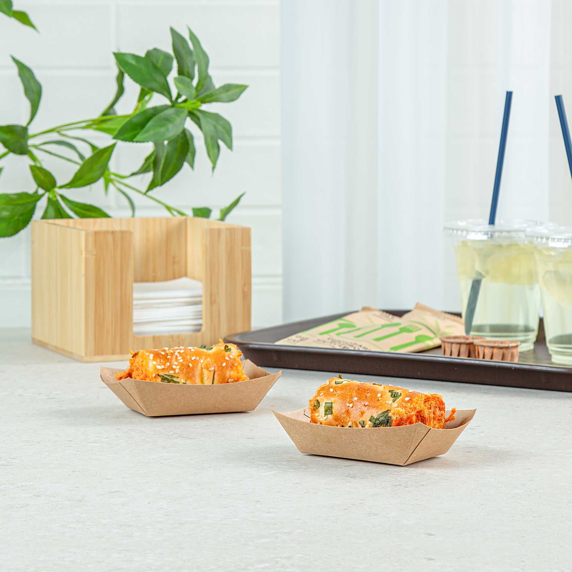 Bio Tek 4 oz Kraft Paper #25 Food Tray / Boat - 3" x 2" x 1" - 50 count box
