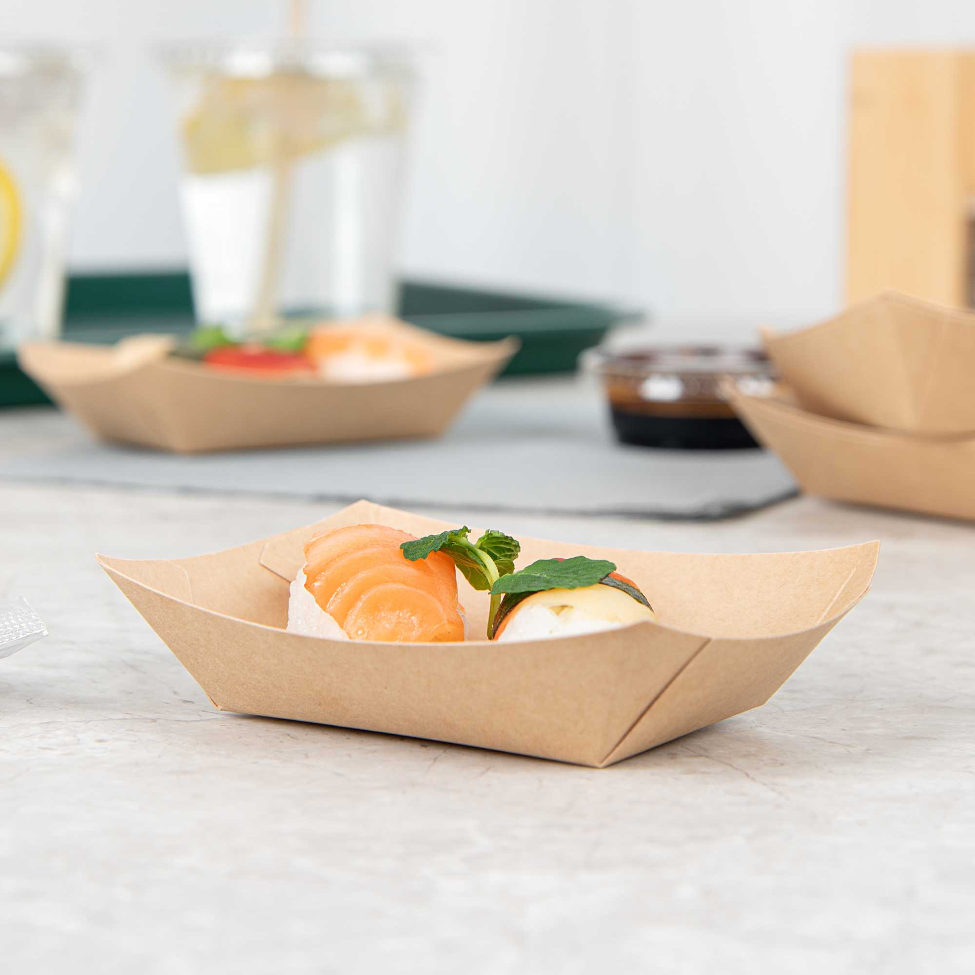 Bio Tek 4 oz Kraft Paper #25 Food Tray / Boat - 3" x 2" x 1" - 400 count box