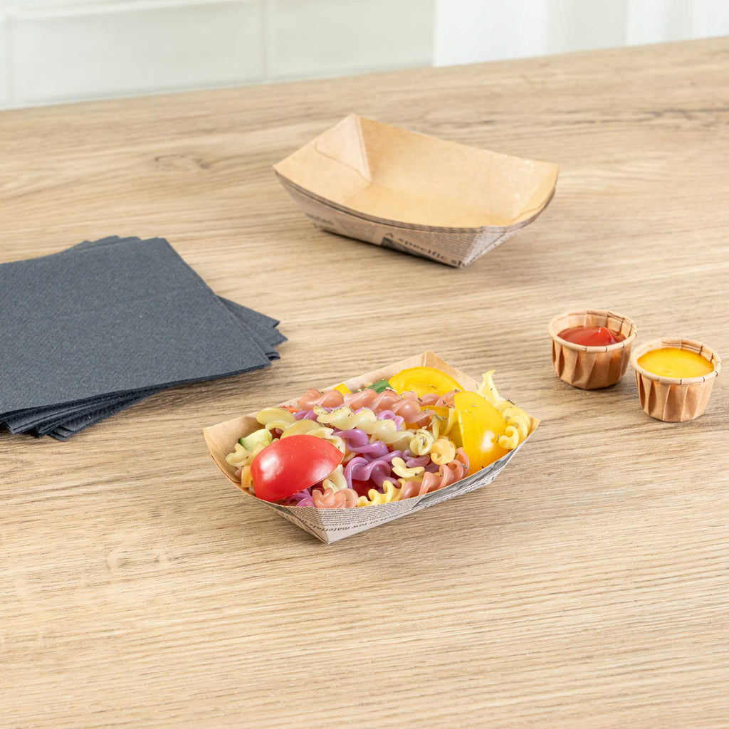 Bio Tek 4 oz Newsprint Paper #25 Food Tray / Boat - 3" x 2" x 1" - 50 count box