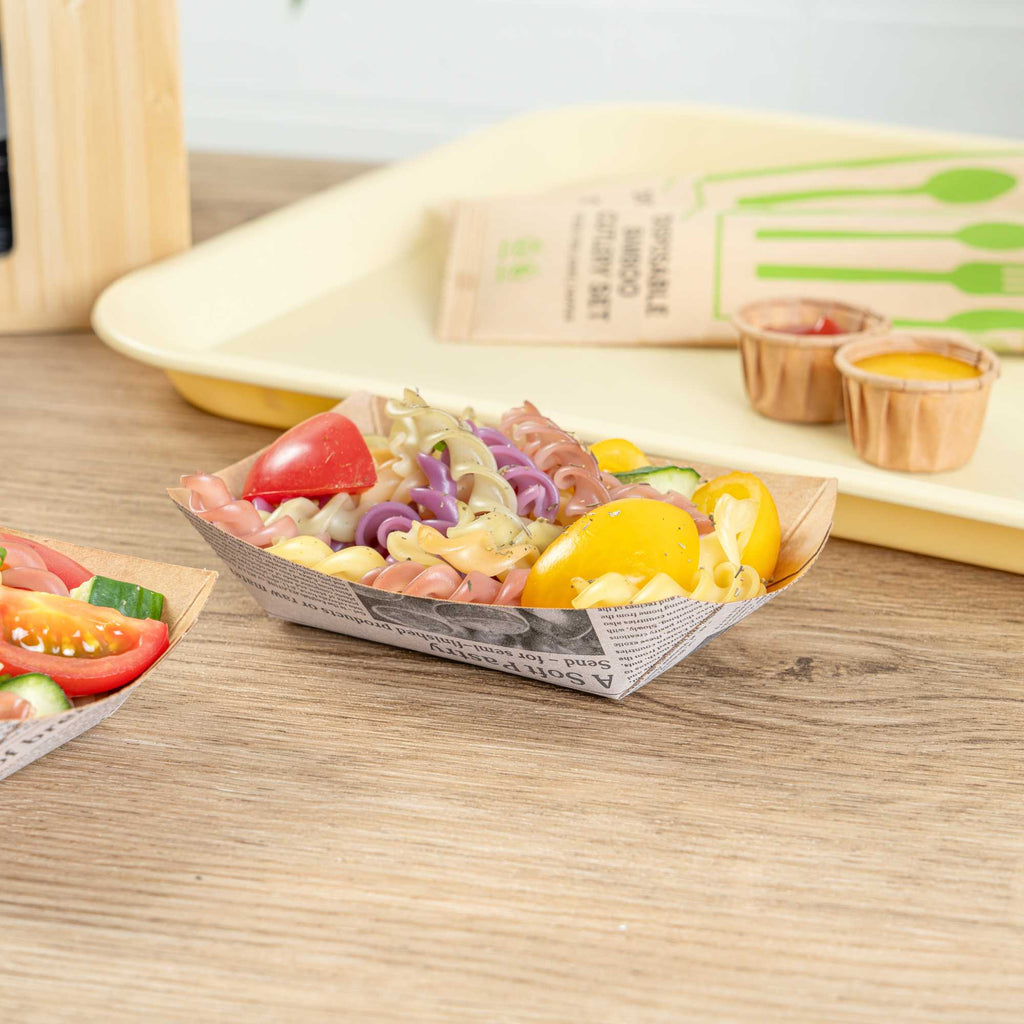 Bio Tek 4 oz Newsprint Paper #25 Food Tray / Boat - 3" x 2" x 1" - 50 count box