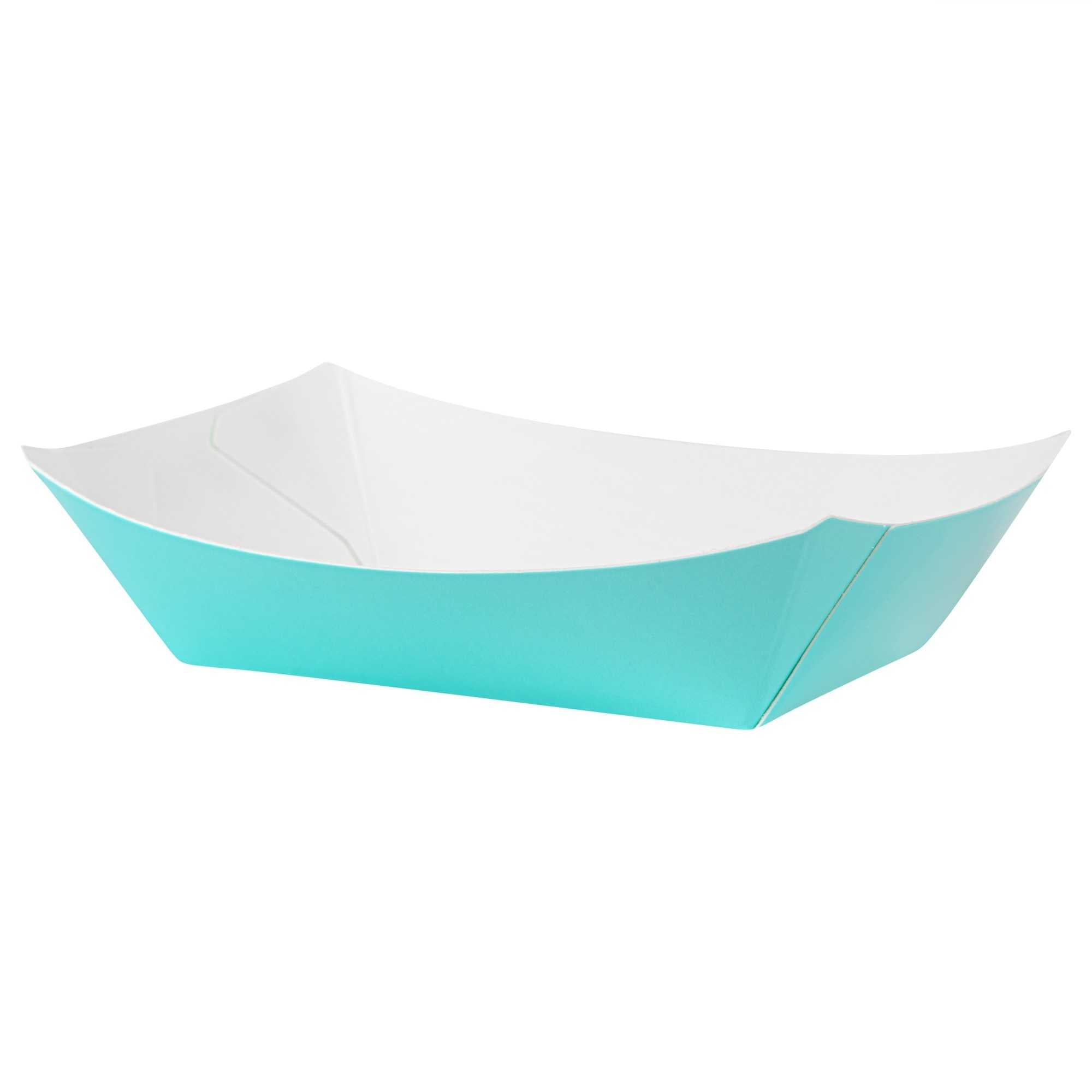 Bio Tek 4 oz Turquoise Paper #25 Food Tray / Boat - 3" x 2" x 1" - 50 count box