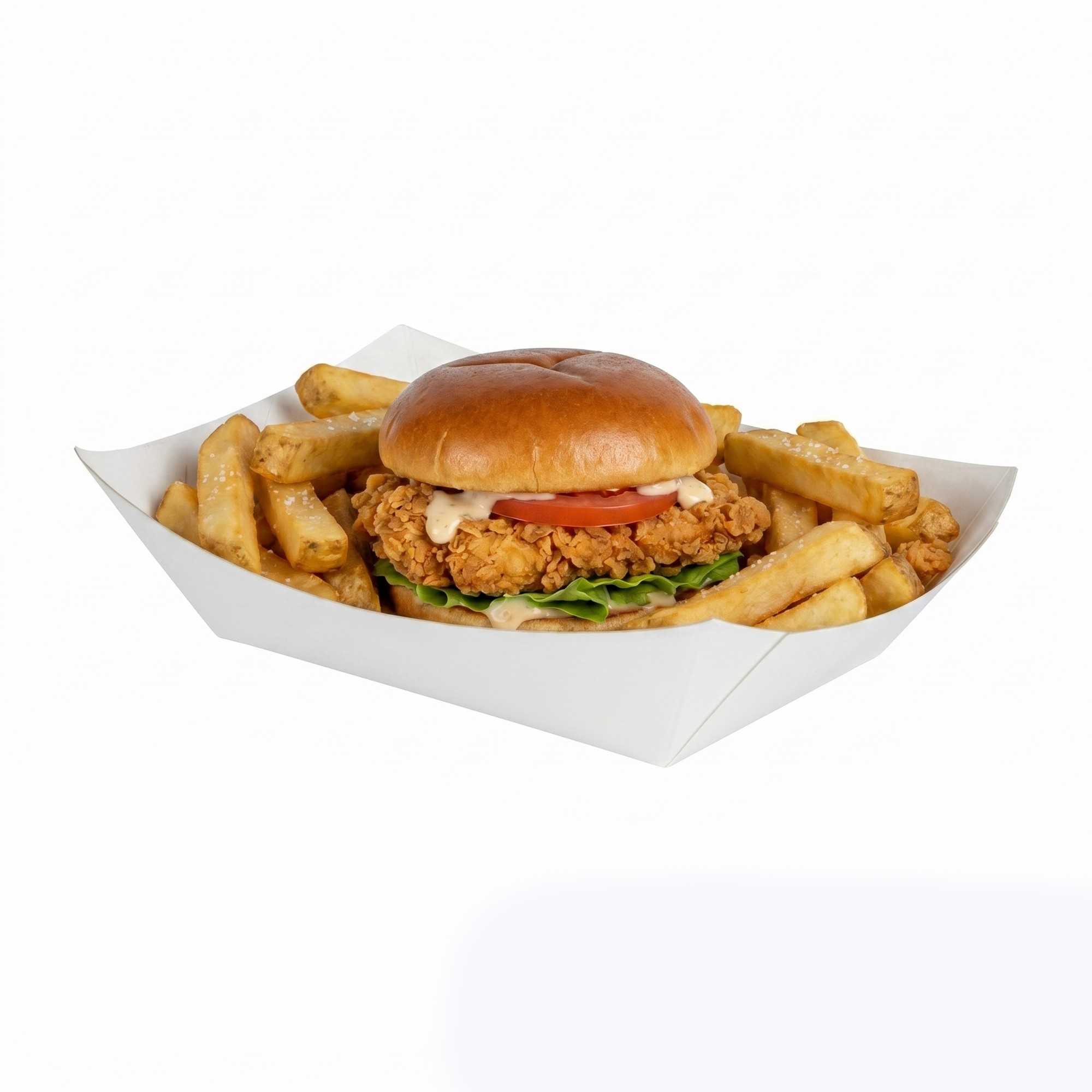 Bio Tek 4 oz White Paper #25 Food Tray / Boat - 3" x 2" x 1" - 400 count box