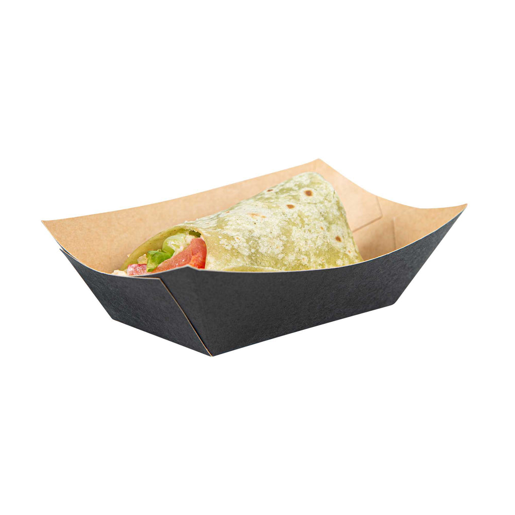 Bio Tek 6 oz Black Paper #40 Food Tray / Boat - 5" x 4" x 1 1/2" - 400 count box