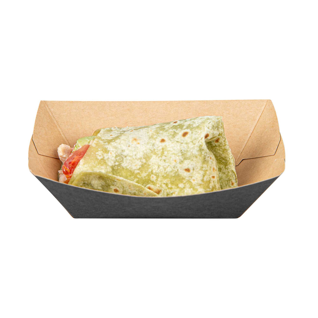 Bio Tek 6 oz Black Paper #40 Food Tray / Boat - 5" x 4" x 1 1/2" - 50 count box