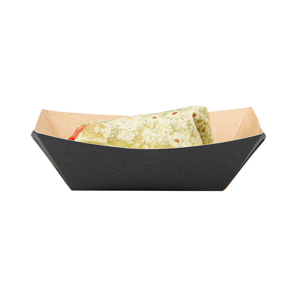 Bio Tek 6 oz Black Paper #40 Food Tray / Boat - 5" x 4" x 1 1/2" - 50 count box