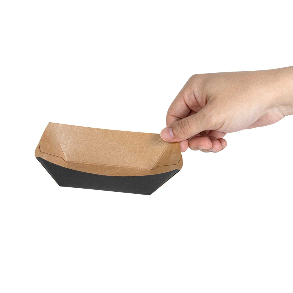 Bio Tek 6 oz Black Paper #40 Food Tray / Boat - 5" x 4" x 1 1/2" - 50 count box