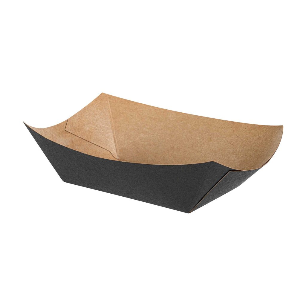Bio Tek 6 oz Black Paper #40 Food Tray / Boat - 5" x 4" x 1 1/2" - 50 count box