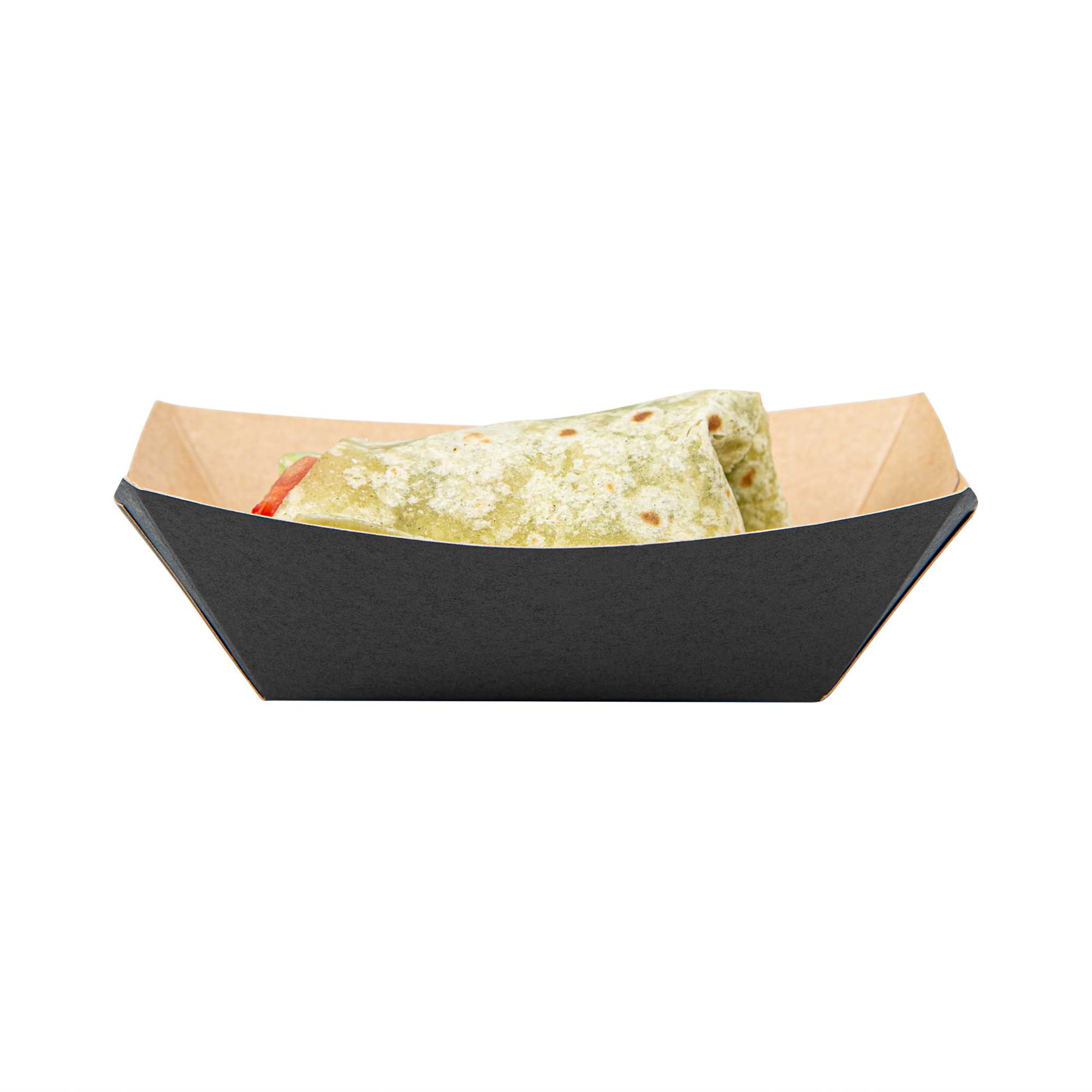 Bio Tek 6 oz Black Paper #40 Food Tray / Boat - 5" x 4" x 1 1/2" - 400 count box