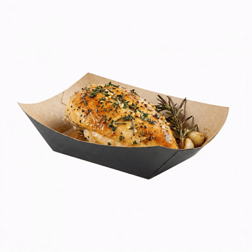 Bio Tek 6 oz Black Paper #40 Food Tray / Boat - 5" x 4" x 1 1/2" - 400 count box