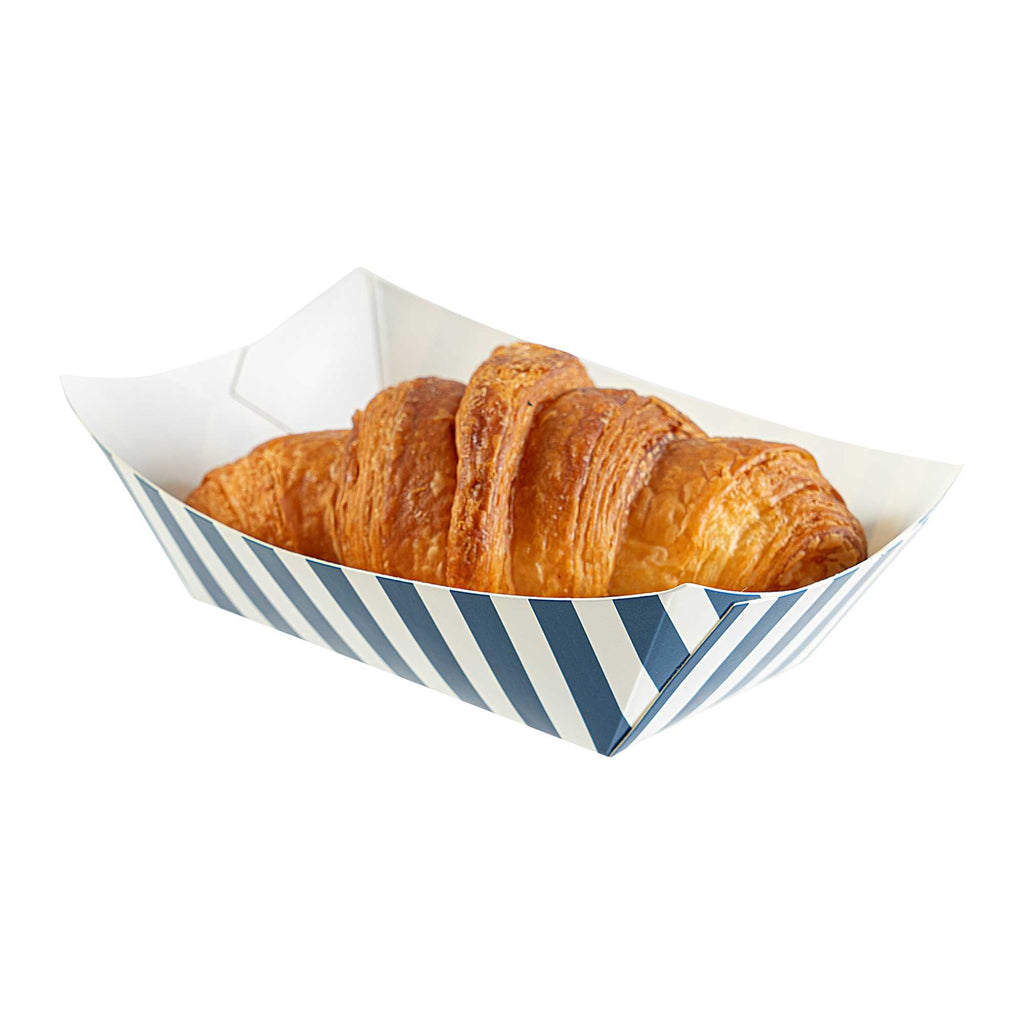 Bio Tek 6 oz Blue and White Stripe Paper #40 Food Tray / Boat - 5" x 4" x 1 1/2" - 400 count box