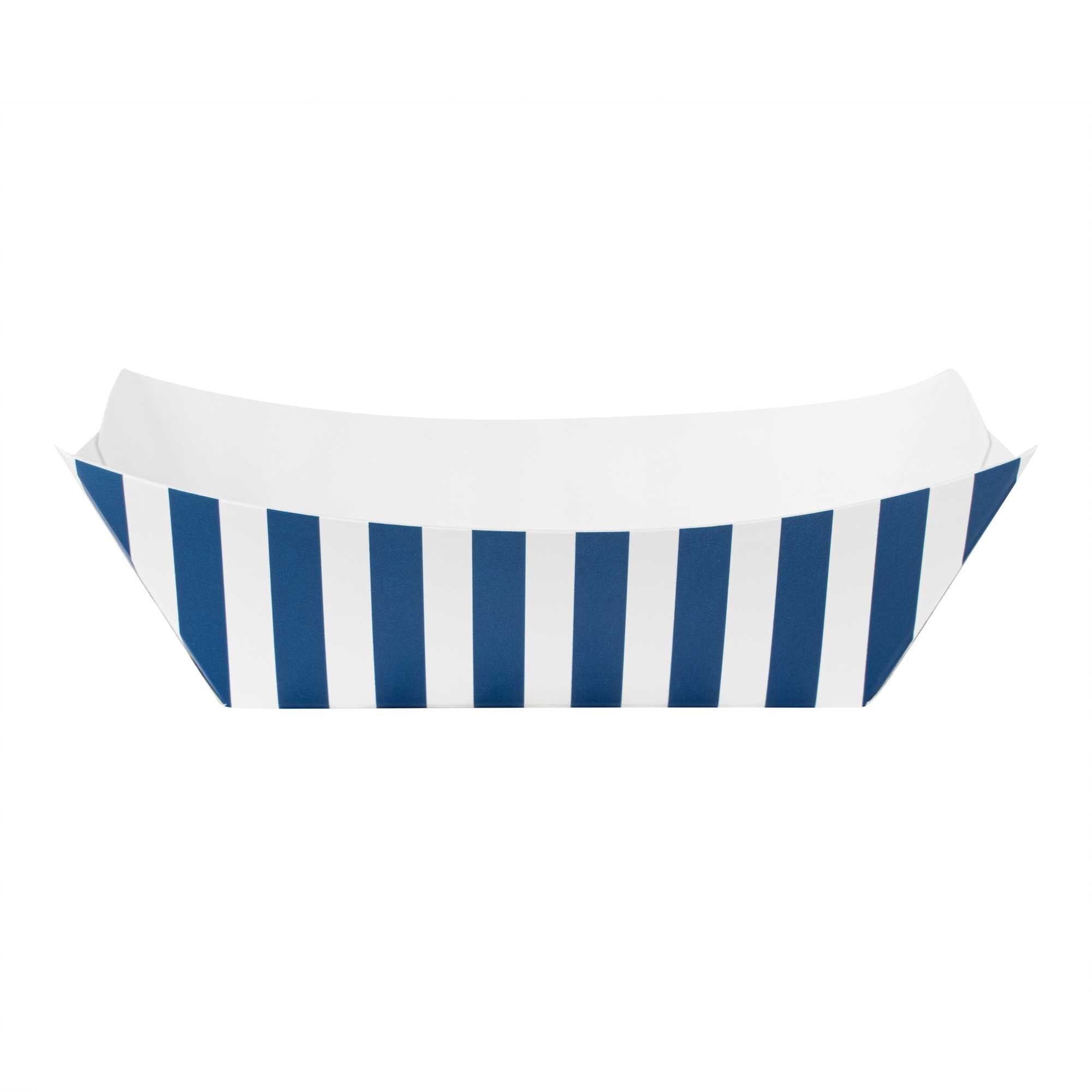 Bio Tek 6 oz Blue and White Stripe Paper #40 Food Tray / Boat - 5" x 4" x 1 1/2" - 50 count box