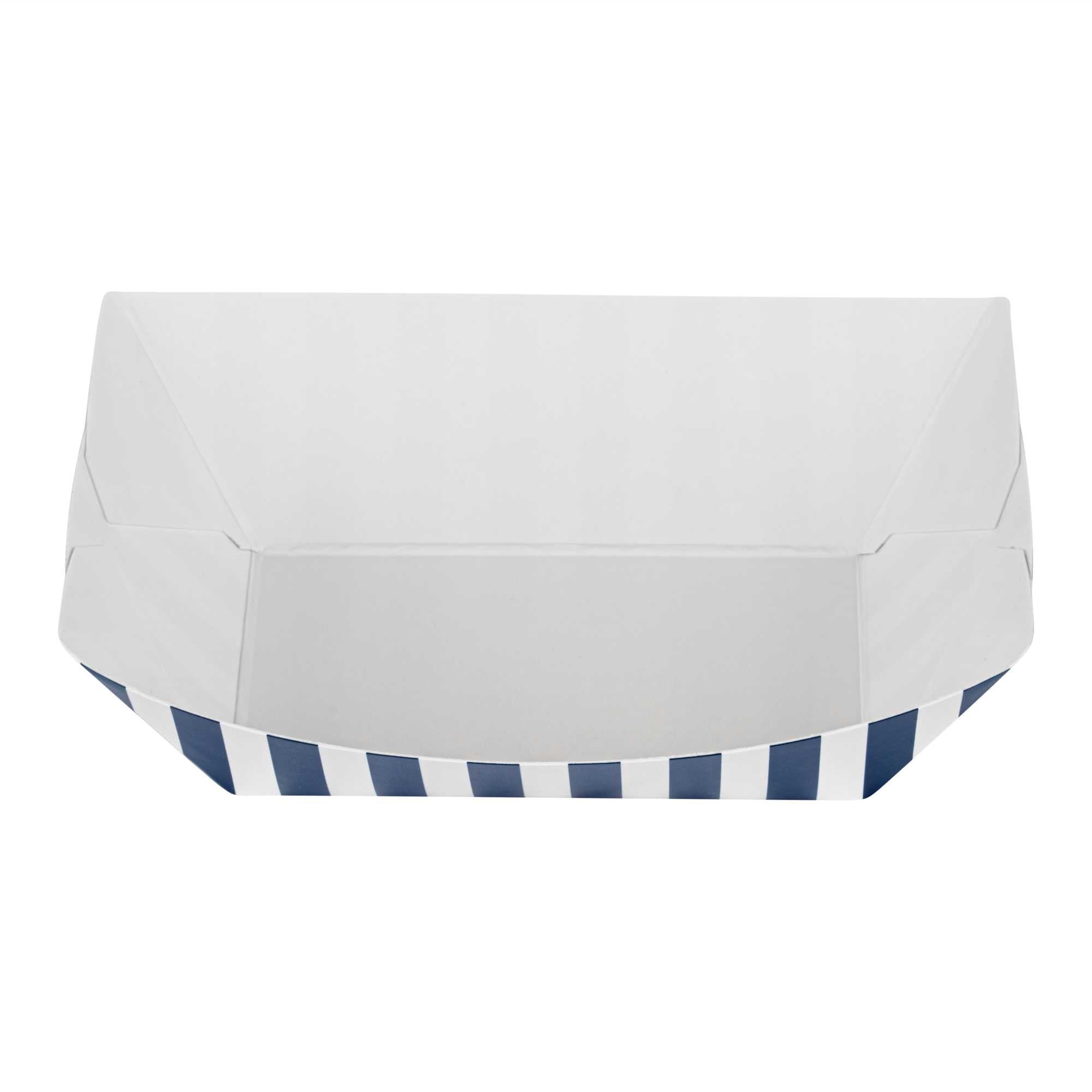 Bio Tek 6 oz Blue and White Stripe Paper #40 Food Tray / Boat - 5" x 4" x 1 1/2" - 50 count box