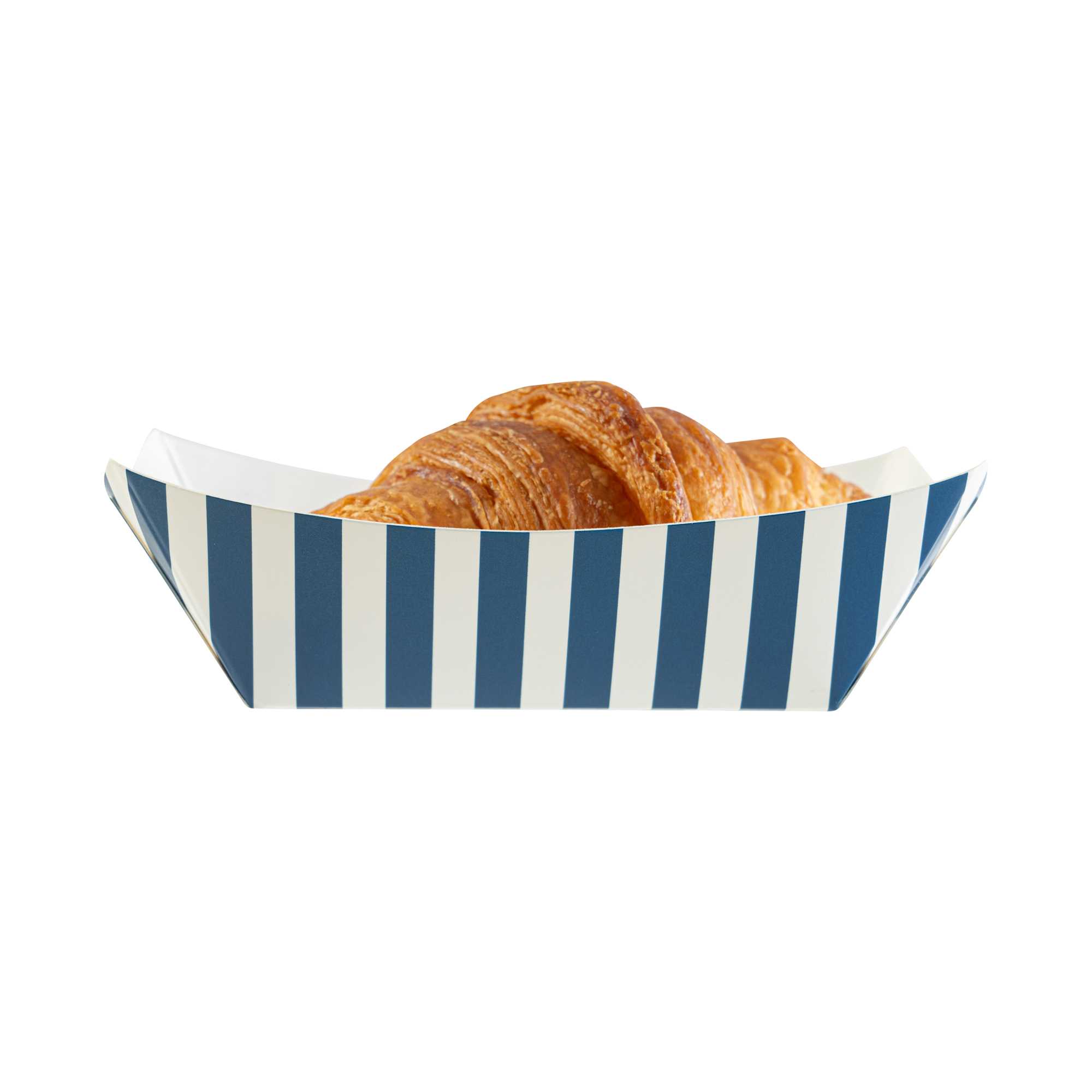 Bio Tek 6 oz Blue and White Stripe Paper #40 Food Tray / Boat - 5" x 4" x 1 1/2" - 400 count box