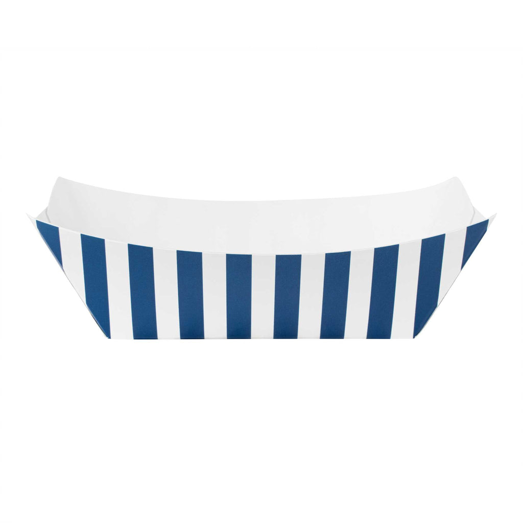 Bio Tek 6 oz Blue and White Stripe Paper #40 Food Tray / Boat - 5" x 4" x 1 1/2" - 400 count box