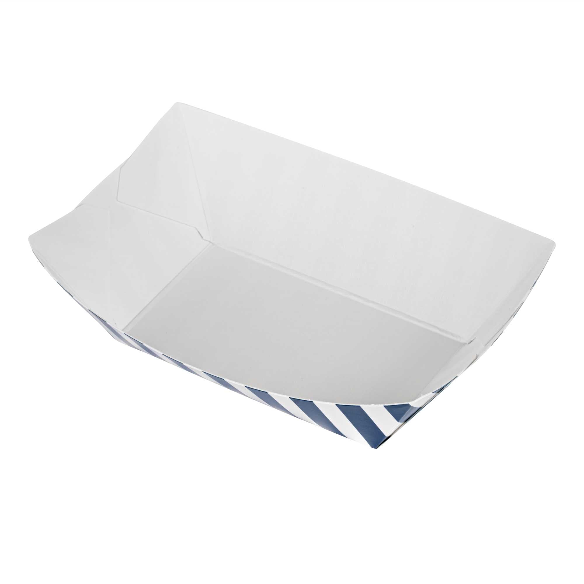 Bio Tek 6 oz Blue and White Stripe Paper #40 Food Tray / Boat - 5" x 4" x 1 1/2" - 400 count box