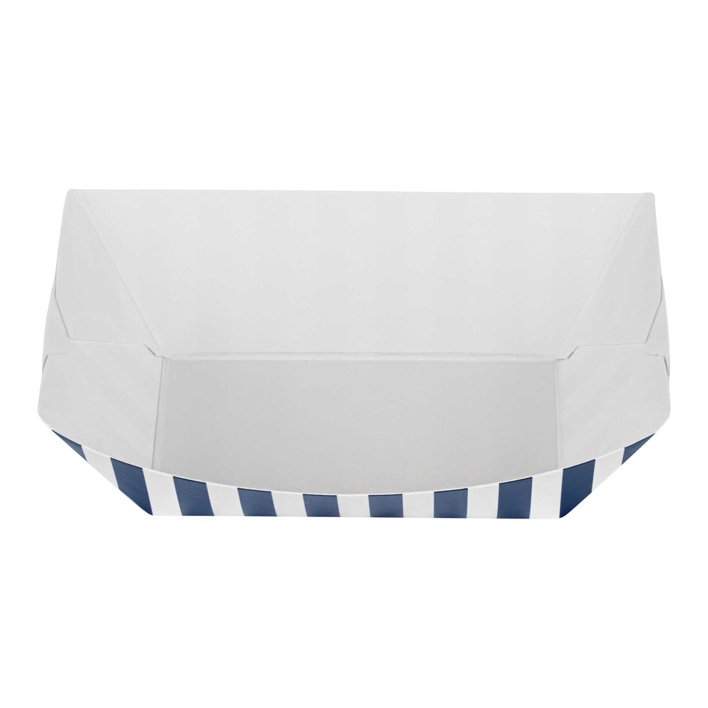 Bio Tek 6 oz Blue and White Stripe Paper #40 Food Tray / Boat - 5" x 4" x 1 1/2" - 400 count box