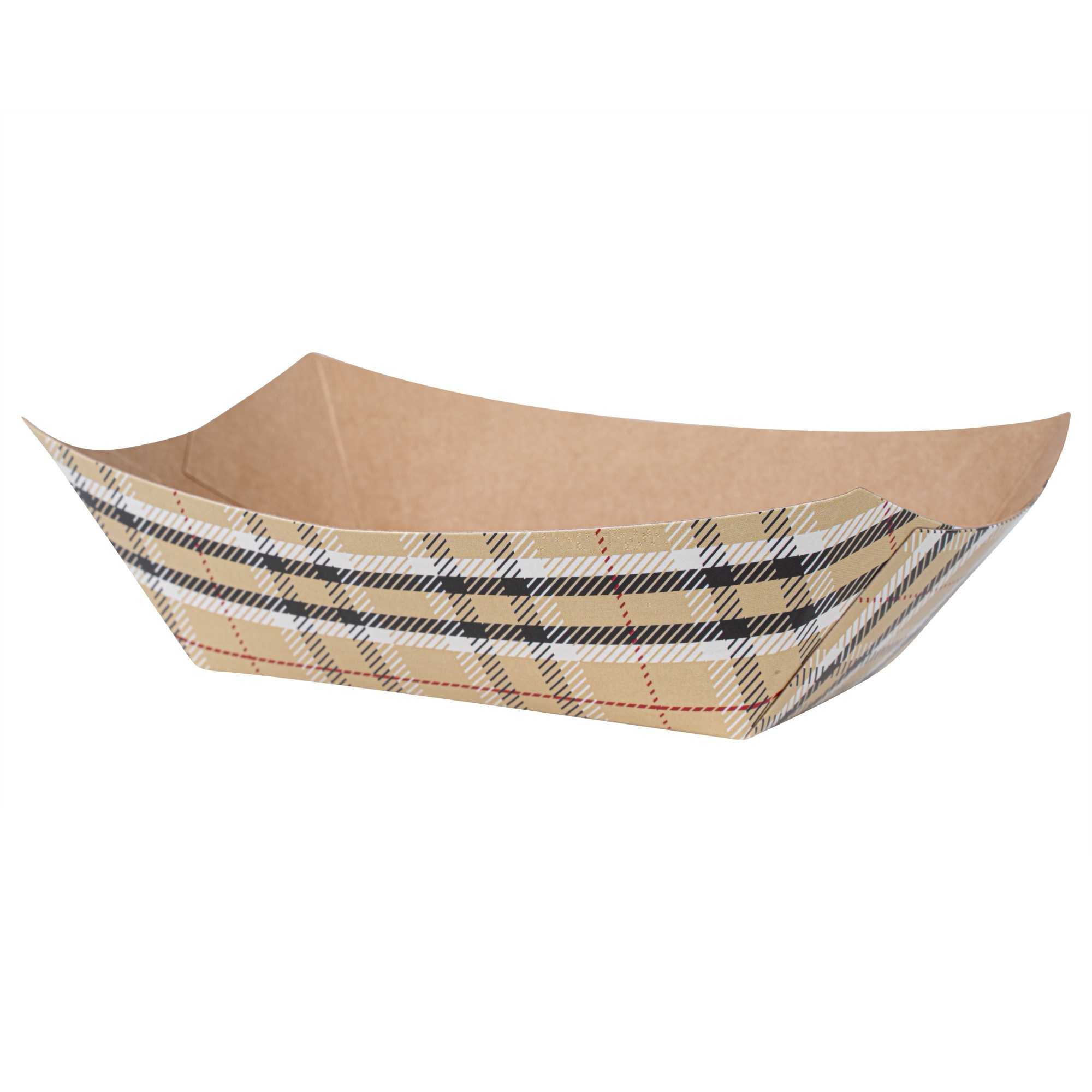 Bio Tek 6 oz Plaid Paper #40 Food Tray / Boat - 5" x 4" x 1 1/2" - 400 count box