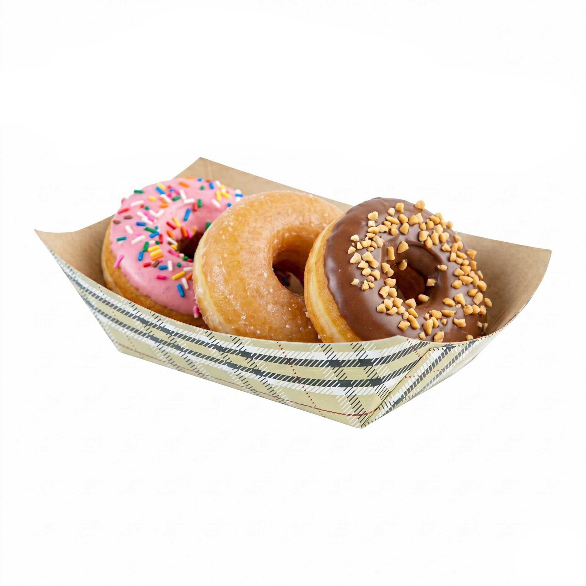 Bio Tek 6 oz Plaid Paper #40 Food Tray / Boat - 5" x 4" x 1 1/2" - 400 count box